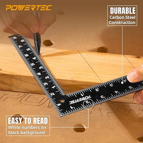 Vista 30 de POWERTEC L Square 3 piezas, prueba cuadrada, herramientas de medición de 90 grados con niveles de burbujas, cuadrado de maquinista para valla