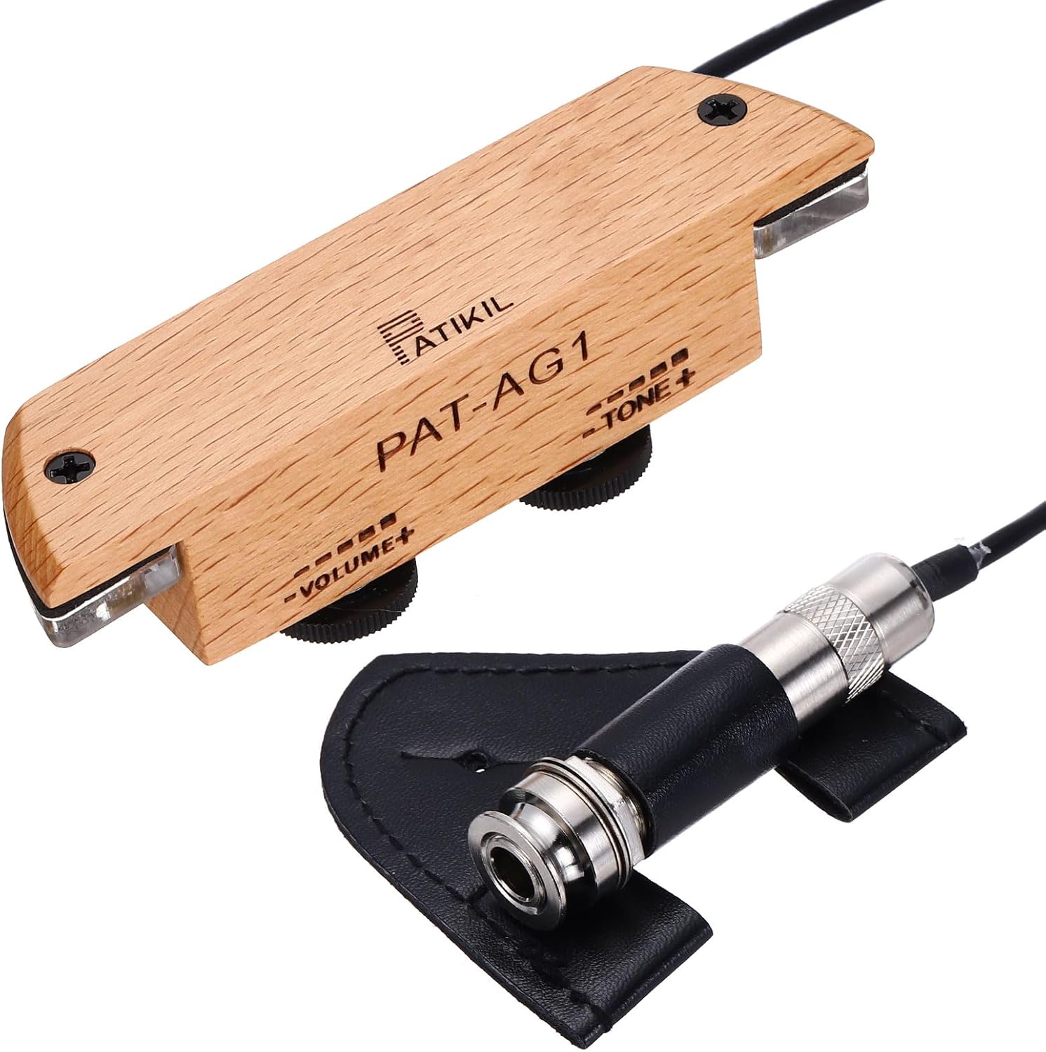 PATIKIL Acoustic Guitar Pickup, Passive Mahogany Guitar Pickups Sound Hole Pickup with Noise Cancel Volume Tone Control, Fits 3 11/16" to 4 1/8" (94-105mm) Sound Hole Diameter