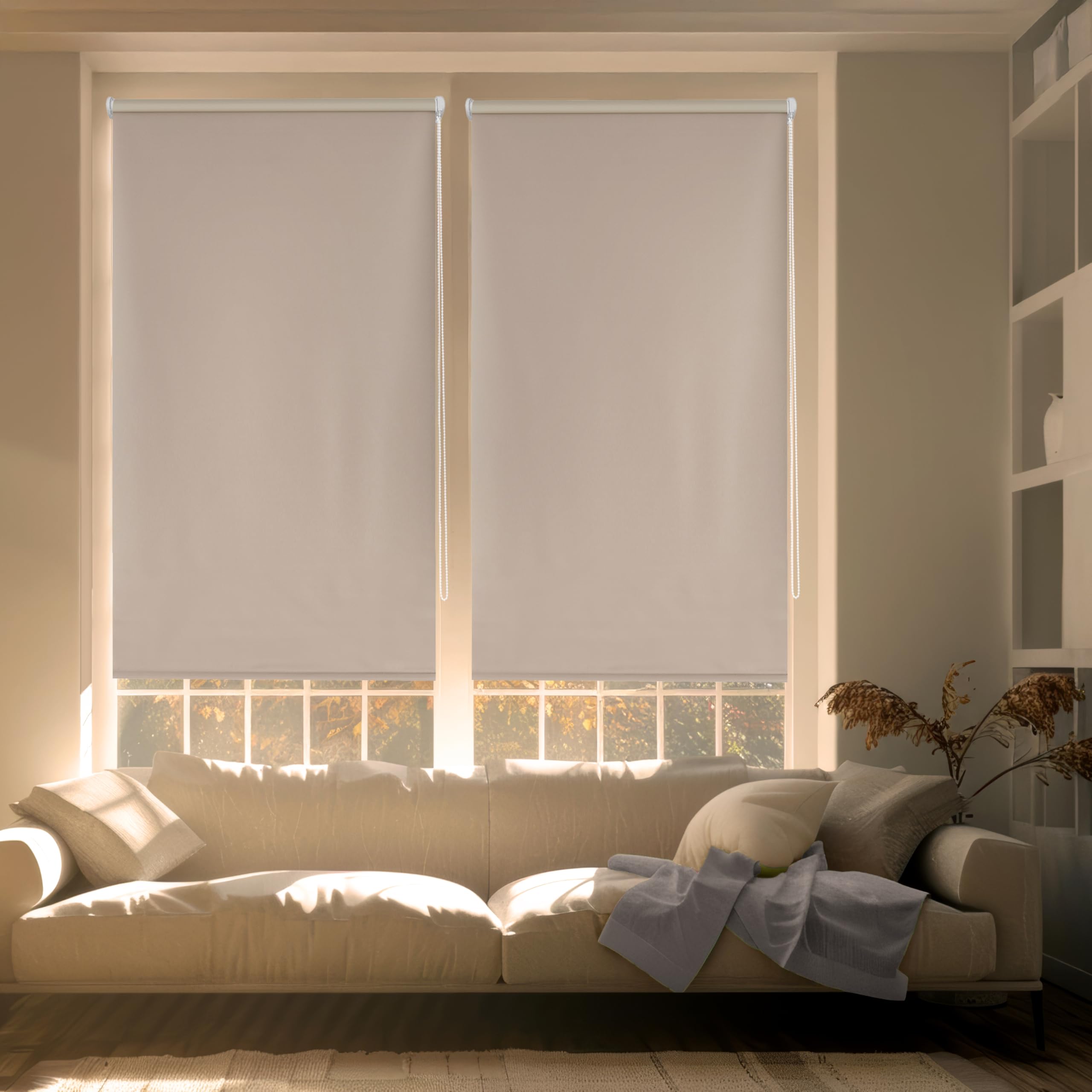 Blindecor Plain BK - Zeus “NO TOOLS REQUIRED”. 100% Opaque roller blind. Light brown. 87x180 cm (width x height)