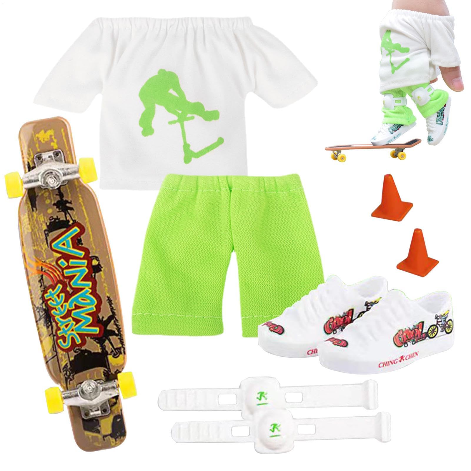 Mini Finger Toy Set, Finger Skateboard Set with Skates Shoes Pants T-shirt Knee Pads Fingertip Movement Toys for Kids Adults Party Favors