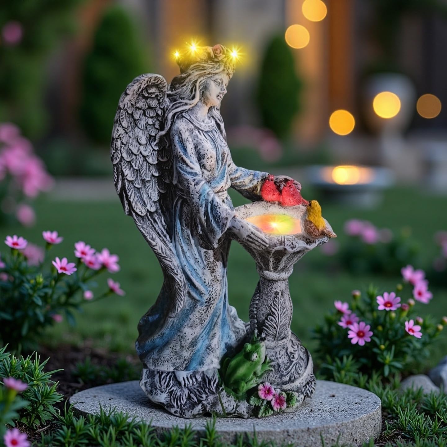 Mrocioa Solar Outdoor Garden Decor Angel Statue Light with Color Changing Birdbath, Waterproof Led Home Decor Figurine Lights for Yard Patio Front Porch, Housewarming Gifts for Easter Spring