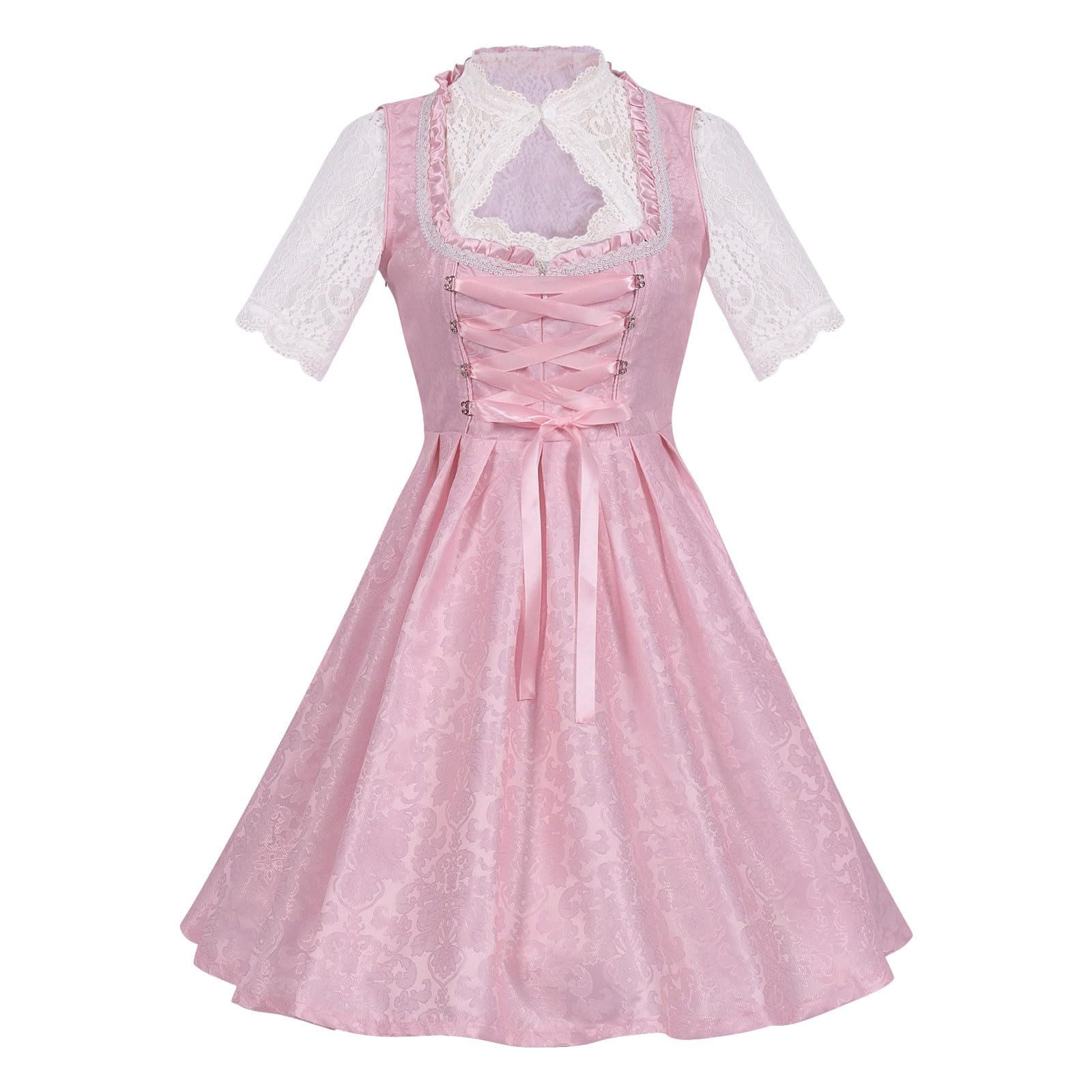 Chnnamzu Trachtenkleid Damen Dirndl Kurz Midi, Dirndl Damen Midi Set 3 Teilig, Damen Midi Dirndl Elegante Trachtenkleid für Oktoberfest inkl. Spitzen Dirndlschürze Dirndlbluse