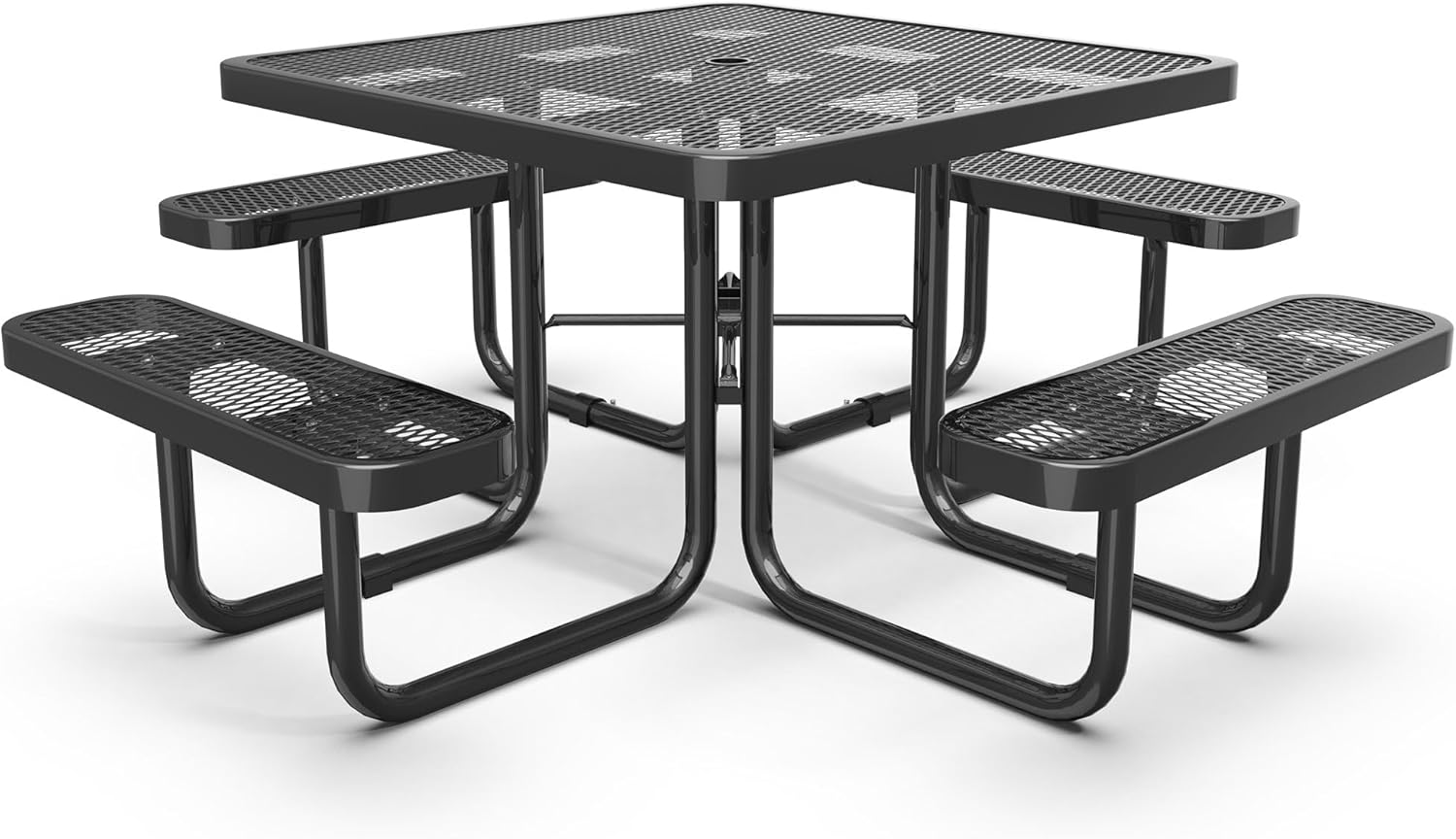 46" Square Commercial Picnic Table with Expanded Metal up to 2.5 Ton, Heavy Duty Picnic Table with Umbrella Hole for Outdoors for School, Coffe Shop, Warehouse, Black