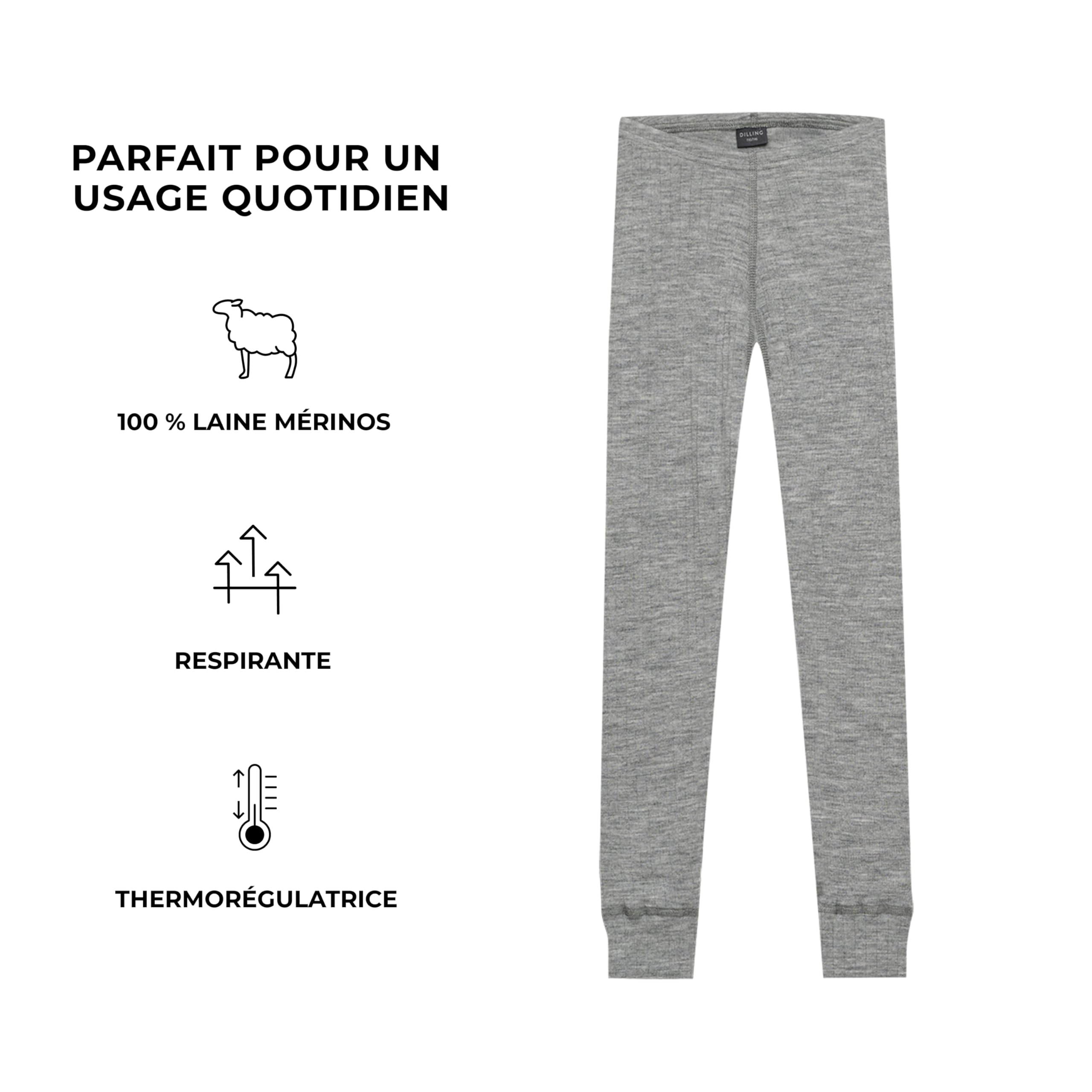 DILLING Legging pour Enfant en Laine à côtes Larges Gris Mélange