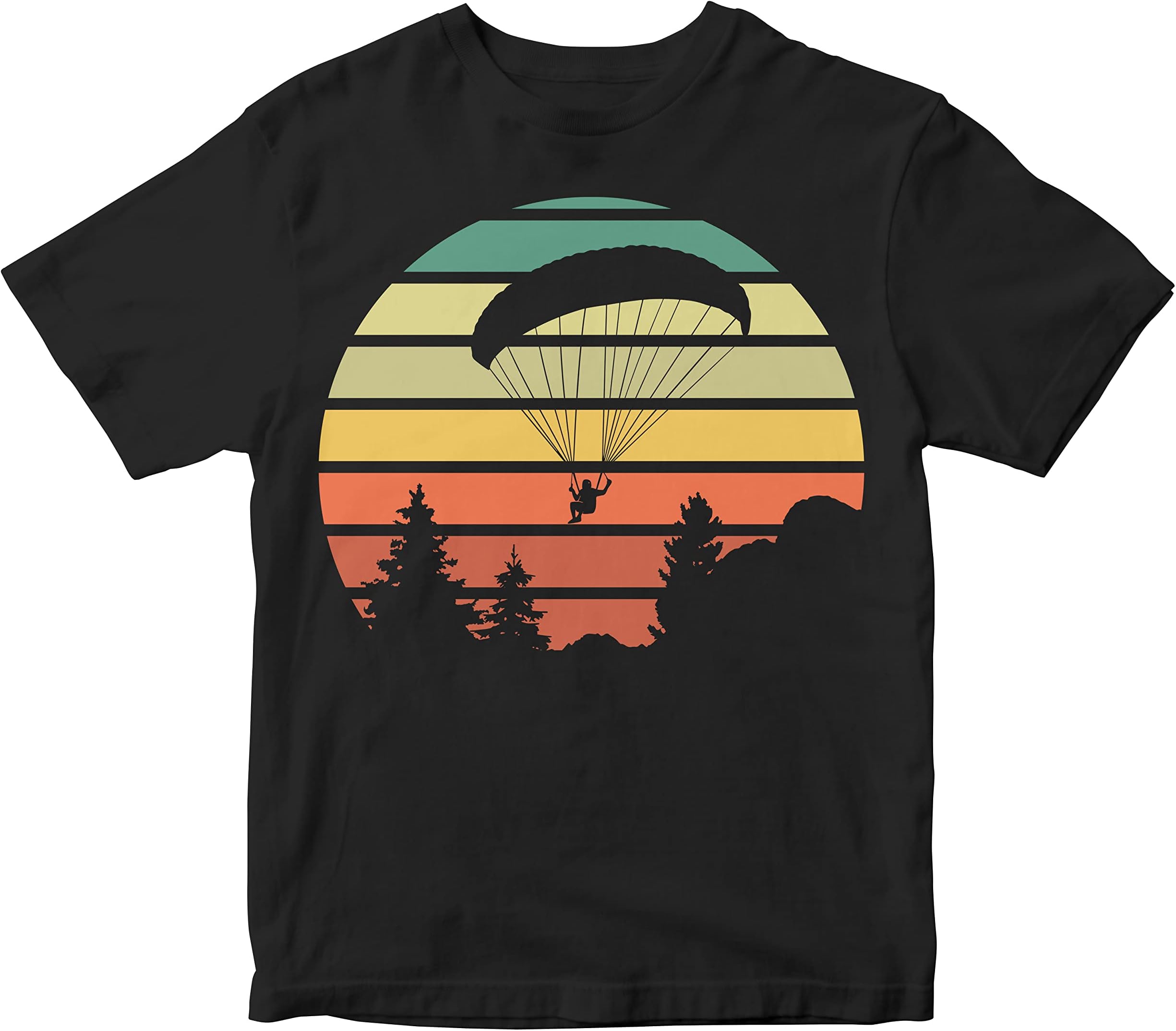 HeybrohKids T-Shirt Paragliding Retro Sunset 100% Cotton Boy's Girl's Regular Fit Unisex T-Shirt