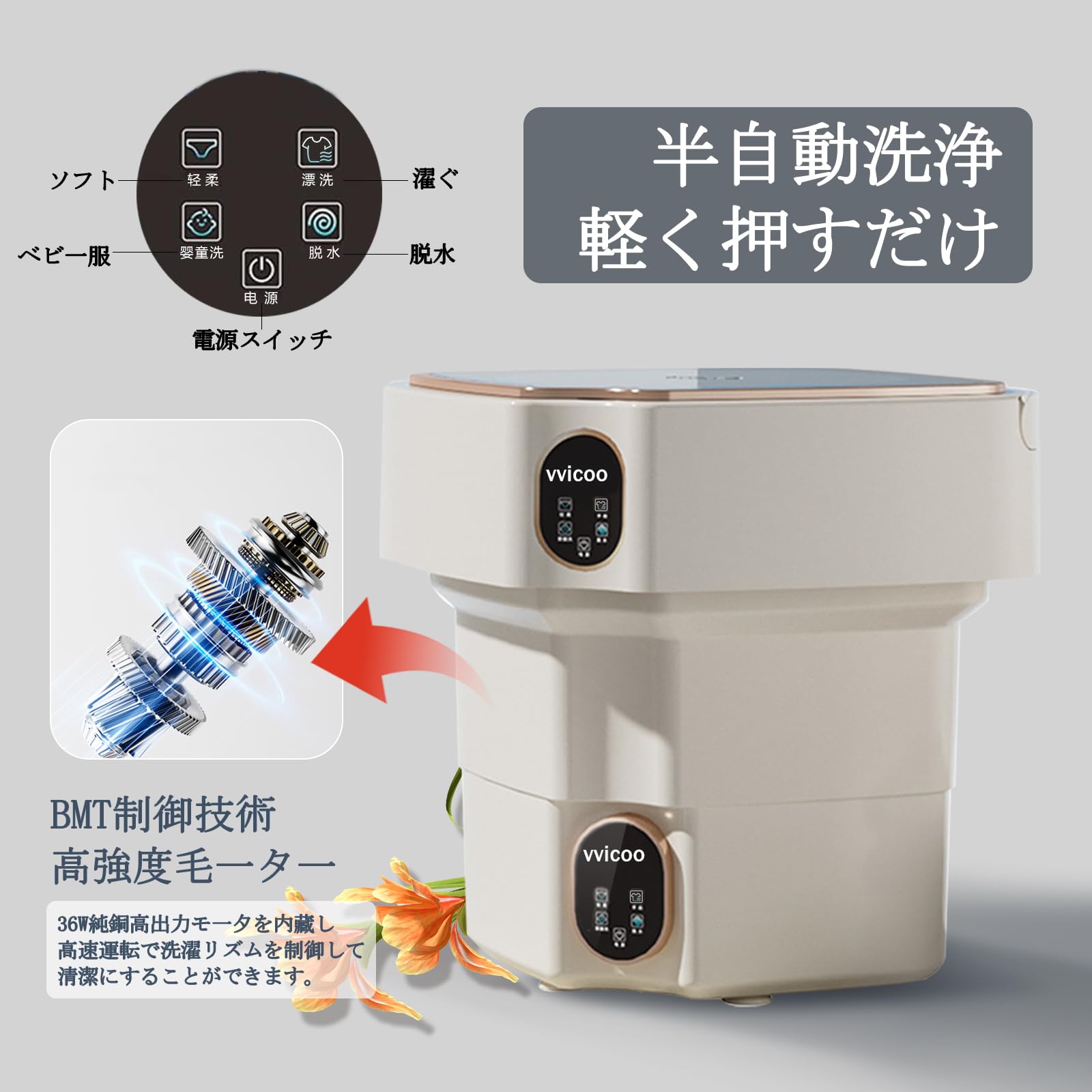 Amazon.co.jp: vvicoo 15L 折りたたみ洗濯機 小型洗濯機 脱水機能付き