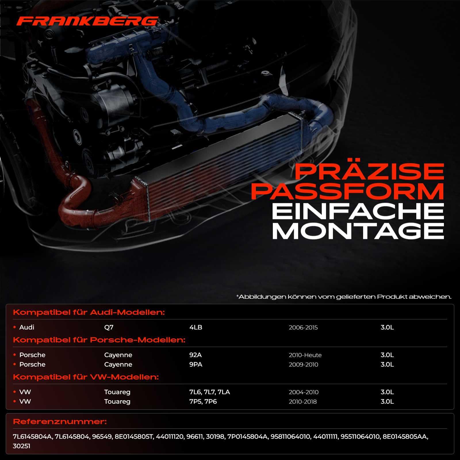 Frankberg Chłodnica powietrza ładująca chłodnica prawa, kompatybilna z Q7 4LB 2006-2015 C.a.e.n.e.n.e 92A 2009-Heute T.o.u.a.e.g 7P5 7P6 2010-2018 Replace# 7L6145804