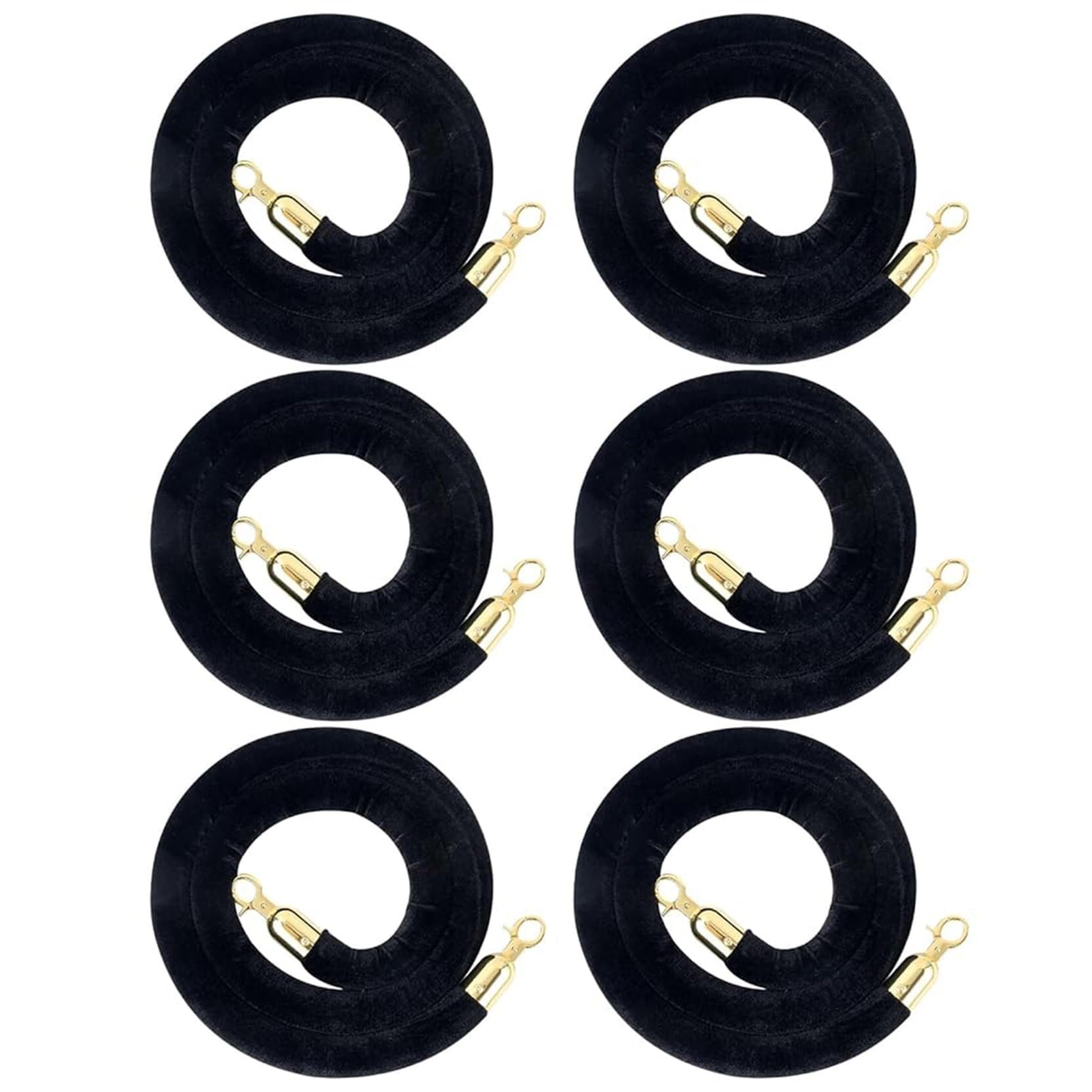 Black Velvet Stanchion Rope with Gold Plated Hooks for Crowd Control - Elegant Barrier for Events, Hotels, and Theaters(6 Pcs,4.9ft/150cm)