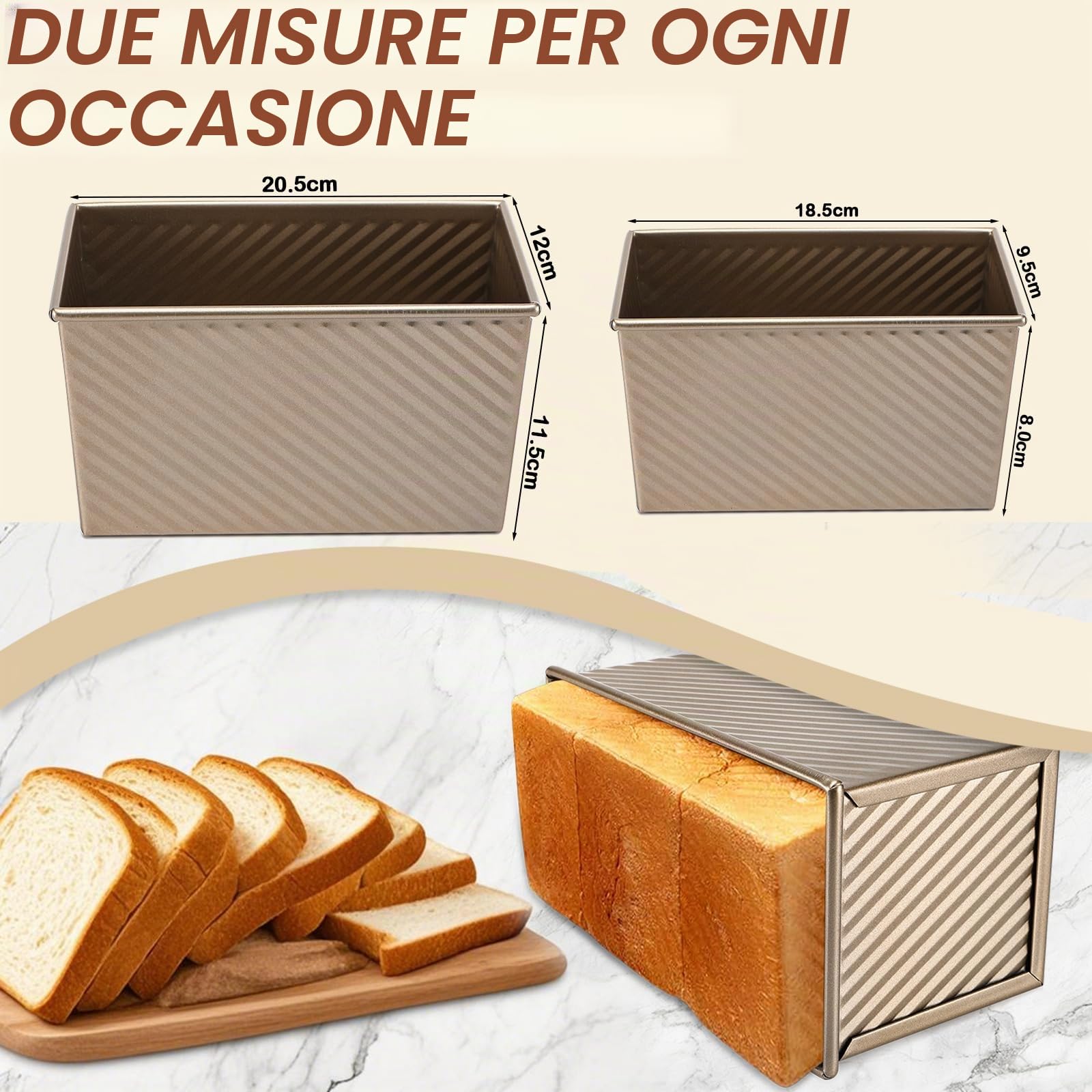 Set di 2 stampi antiaderenti per pane in cassetta con coperchio, ideale per cuocere pane, toast, panini e torte, perfetto per grigliare e cucinare (oro rosa)