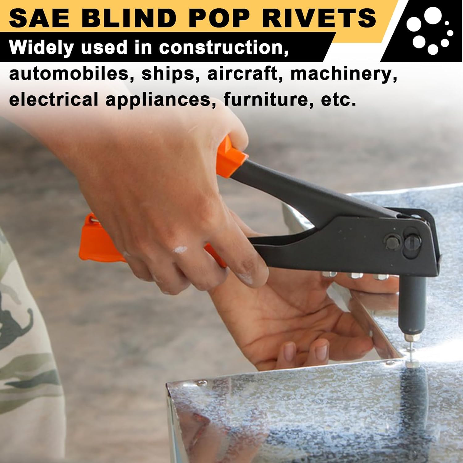 Siptenk 530PCS Black Pop Rivets Assortment Kit, SAE Aluminum Assorted Blind Rivet Set 14 Sizes 3/32" 1/8" 5/32" 3/16" Pop Rivet Kit for Metal