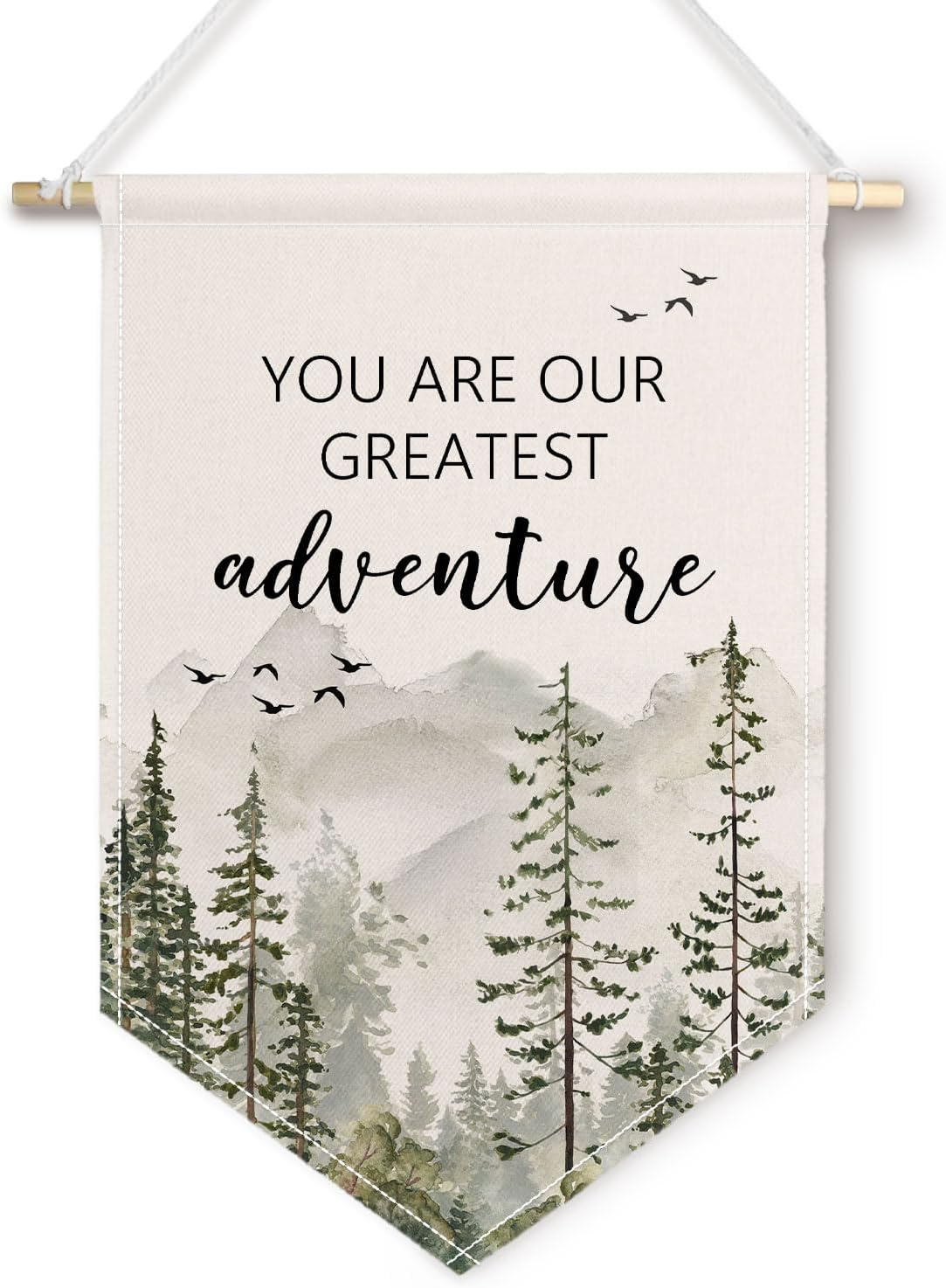 ChissNook Woodland Nursery Canvas Banner, You Are Our Greatest Adventure Mountain Forest Hanging Pennant Banner Flags Wall Display, Mountain Nursery Wall Decor for Kids Room Bedroom Playroom