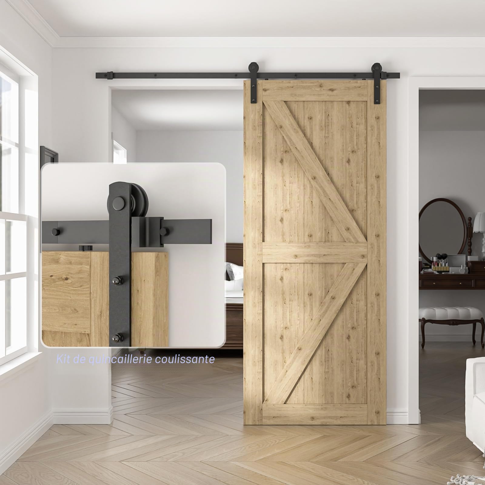 TSMST Kit de rail coulissant pour porte de 202 cm/6.7 pi, ensemble complet pour portes coulissantes, kit de rail noir, convient pour une seule porte en bois, forme en J