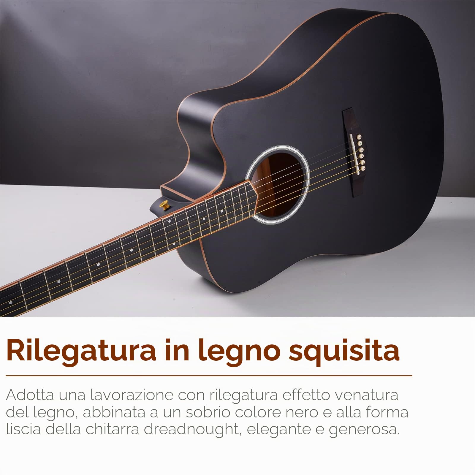 Vangoa Chitarra acustica elettrica cutaway 104,1 cm 41 inch Nero con equalizzatore a 4 bande