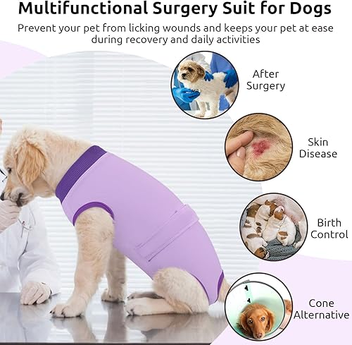 Miniatura 4 de Queenmore Traje de recuperación para perros, traje de recuperación quirúrgica para perros, mameluco antilamedoras para mascotas, esterilizadas, ropa