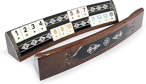 Miniatura 7 de Juego de Rummi de chapa negra natural con incrustaciones de mosaico de madera masiva elíptica hecha a mano - Juego de Rummy - Juego de Okey - Tile