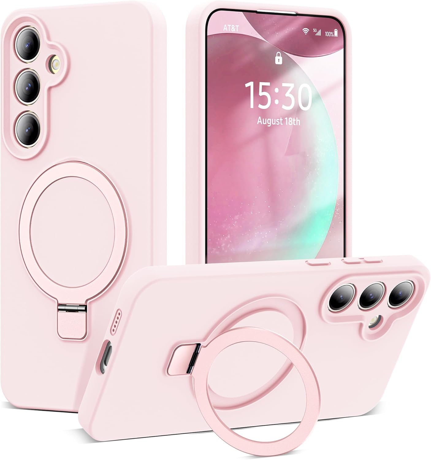 for samsung galaxy s24 plus case with magnetic invisible stand [compatible with magsafe] military drop tested [full camera protection] silicone s24 plus case for women men 6.7'',pink samsung galaxy s24 plus pink