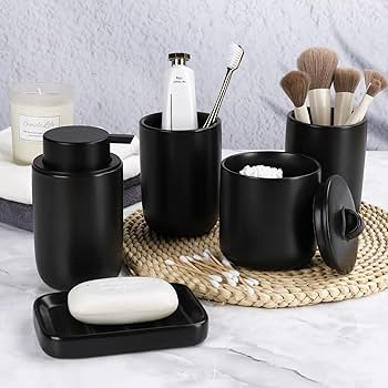 Buy Joyo Bath Accessories | Soap Dispenser, Tooth Brush Holder, Soap Case Holder, Multi Utility Glass | Grey | Set Of 4 Online At Best Prices In India