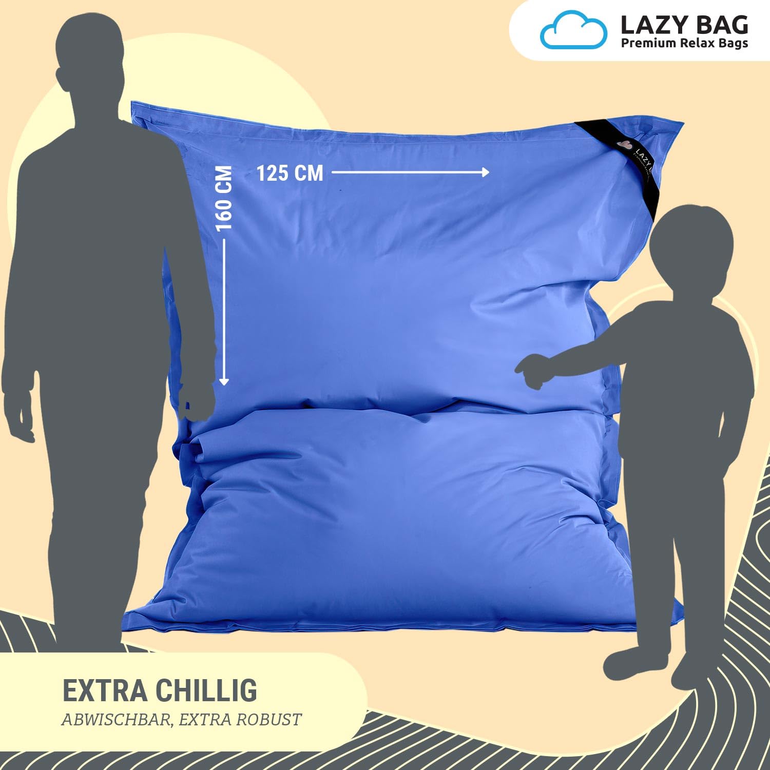 Lazy Bag Original Zitzak XL 250 Liter Reuze Zitzak Junior Kussen Armstoel voor Kinderen & Volwassenen 160x120 (Grijs