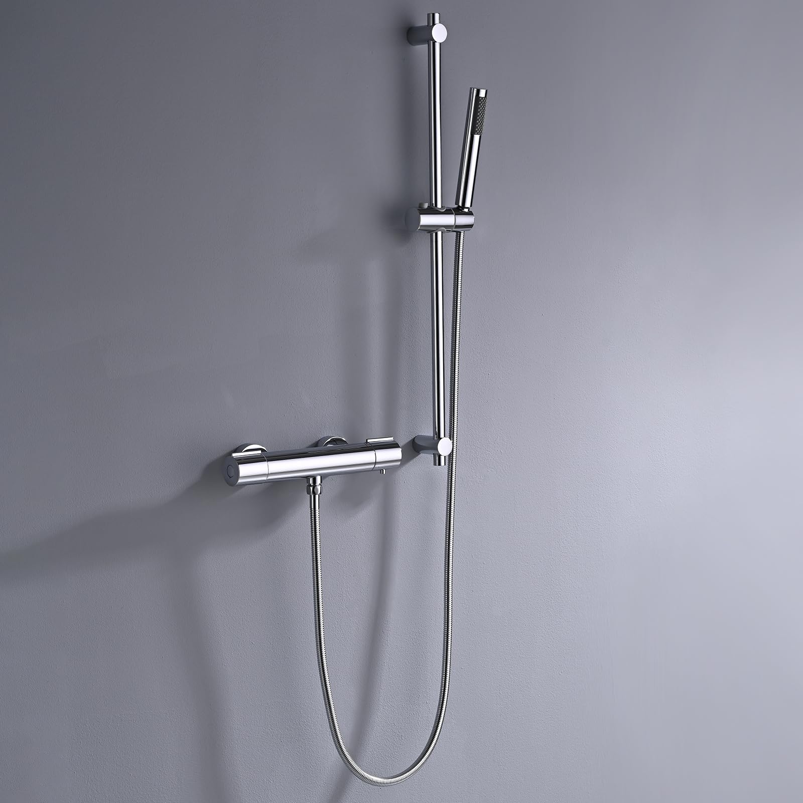 JZX Grifo Ducha Termostático, Grifo Ducha Botón de Seguridad 38°C, Cromado | Grifo de Ducha Termostático de acero Inoxidable, Instalación en Superficie, Termostático Ducha para Ducha y Bañera, Redondo