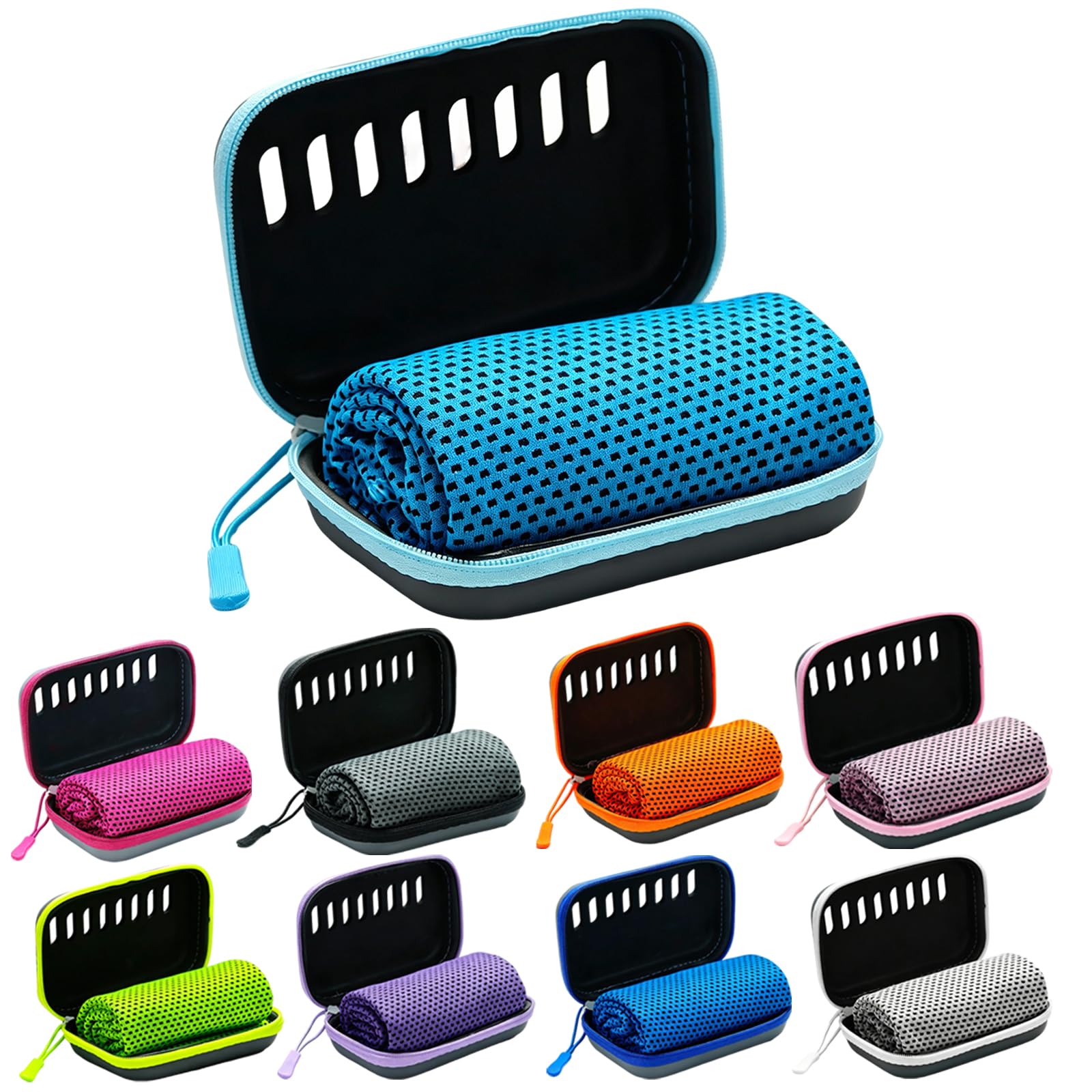 Genérico Toalla Refrescante Efecto Frio, Toallas de Microfibra de Enfriamiento Rápido con Funda de Almacenamiento, Toalla Deportiva Absorbente para Cuello, Running, Senderismo y Fitness (9PCS)