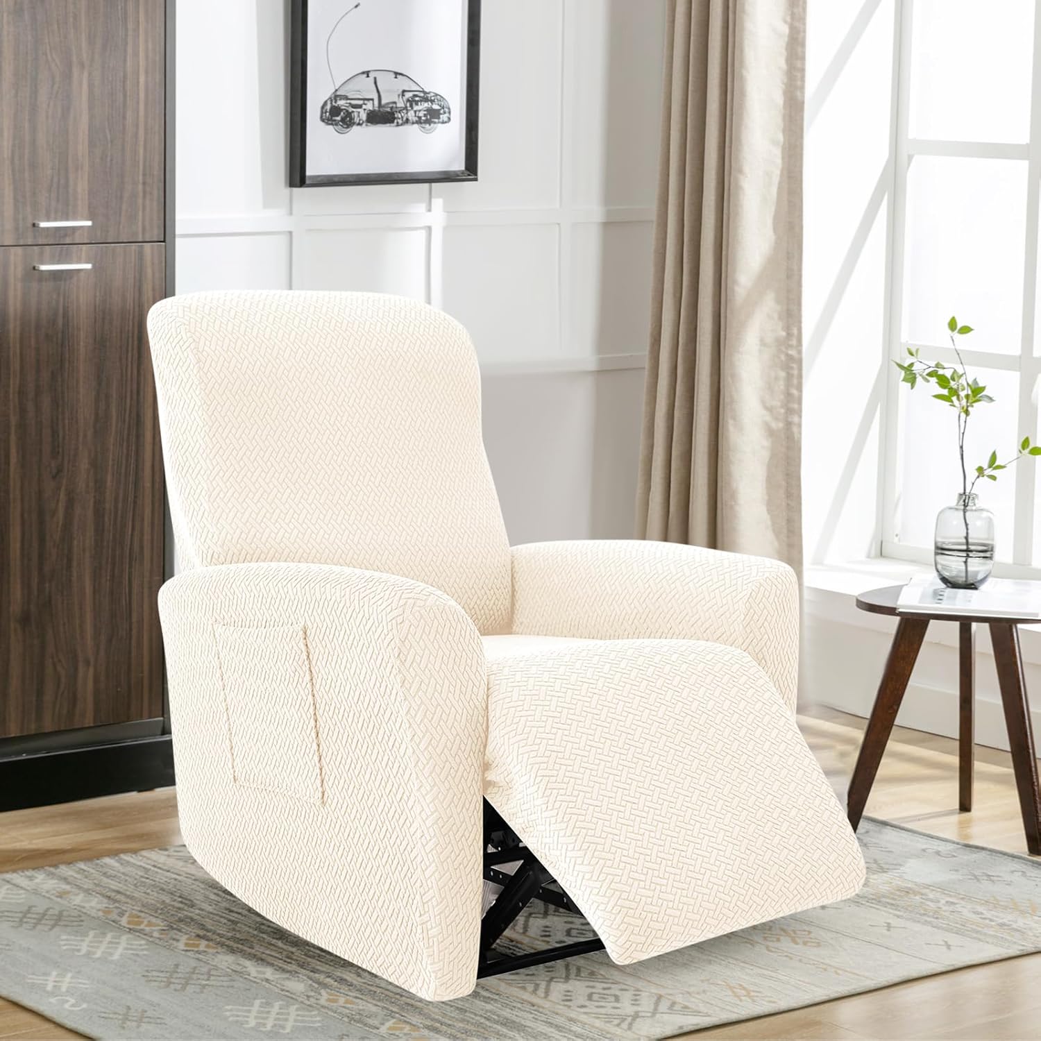 FUANGUI Recliner Chair Covers 4-Pieces Small Recliner Cover for Recliner Chair, Non Slip Covers Washable Lazy Boy Recliner Slipcovers/Furniture Protector for Kids, Dog, Living Room, 02