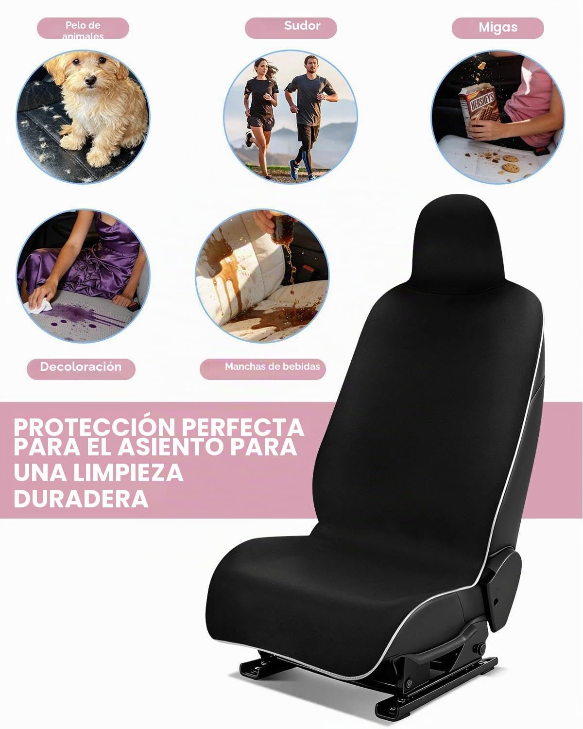 Funda de Asiento Impermeable de Neopreno para Tesla Model Y/3 Delanteros – Antideslizante, Ideal para Taller y después del Deporte, con Funda de cinturón y reposabrazos (Negro)