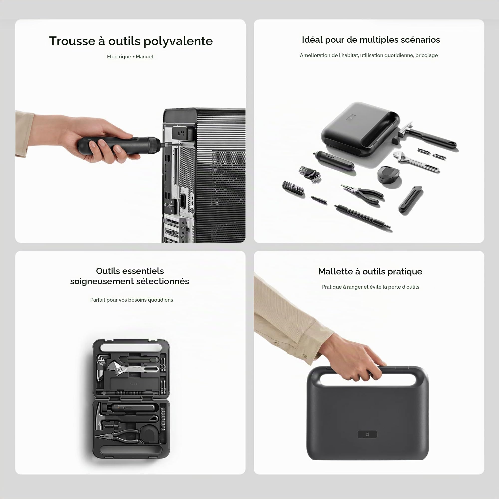 Xiaomi Mijia Kit d'outils avec tournevis électrique Ensemble d'outils de menuiserie pour la maison Montage de meubles pratique pour le bricolage et la
