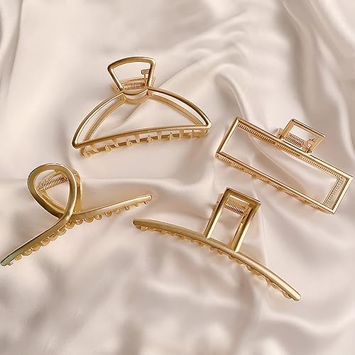 Miniatura 7 de Pinzas grandes de metal para el cabello, 4 pinzas antideslizantes grandes doradas con fuerte sujeción para cabello grueso y fino para mujeres y niñas