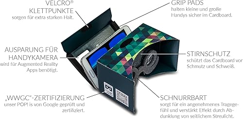 Miniatura 3 de Google Cardboard POP! Cartón + correa para la cabeza y cojín gratis. Para Android y iPhone. Se adapta a todos los teléfonos. Incluye lentes. Gafas