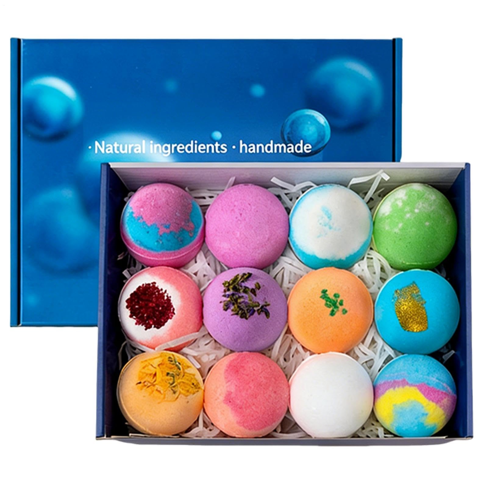 Badekugeln für Mädchen | 12 getrocknete Blumen mit langanhaltendem Duft | Handgefertigte Schaumkugeln – für Entspannung, Spa, Körperpflege, Geburtstag, Party