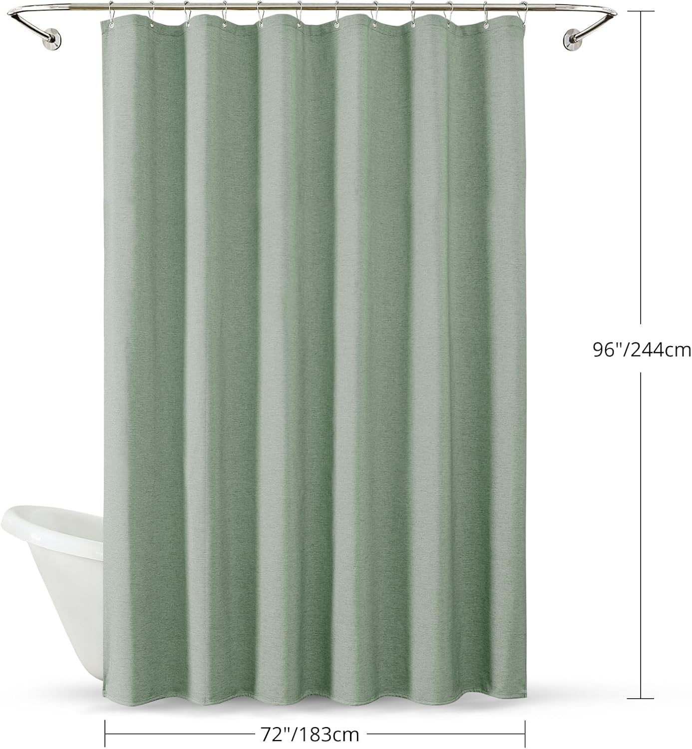 Linen Shower Curtain, Heavy-Duty Linen-Texture Fabric Shower Curtain with Weighted Hem That Reduces its Blowing, Soft Waterproof Shower Curtains with 12 Stainless Steel Hooks for,72"x96"(Green Gray)