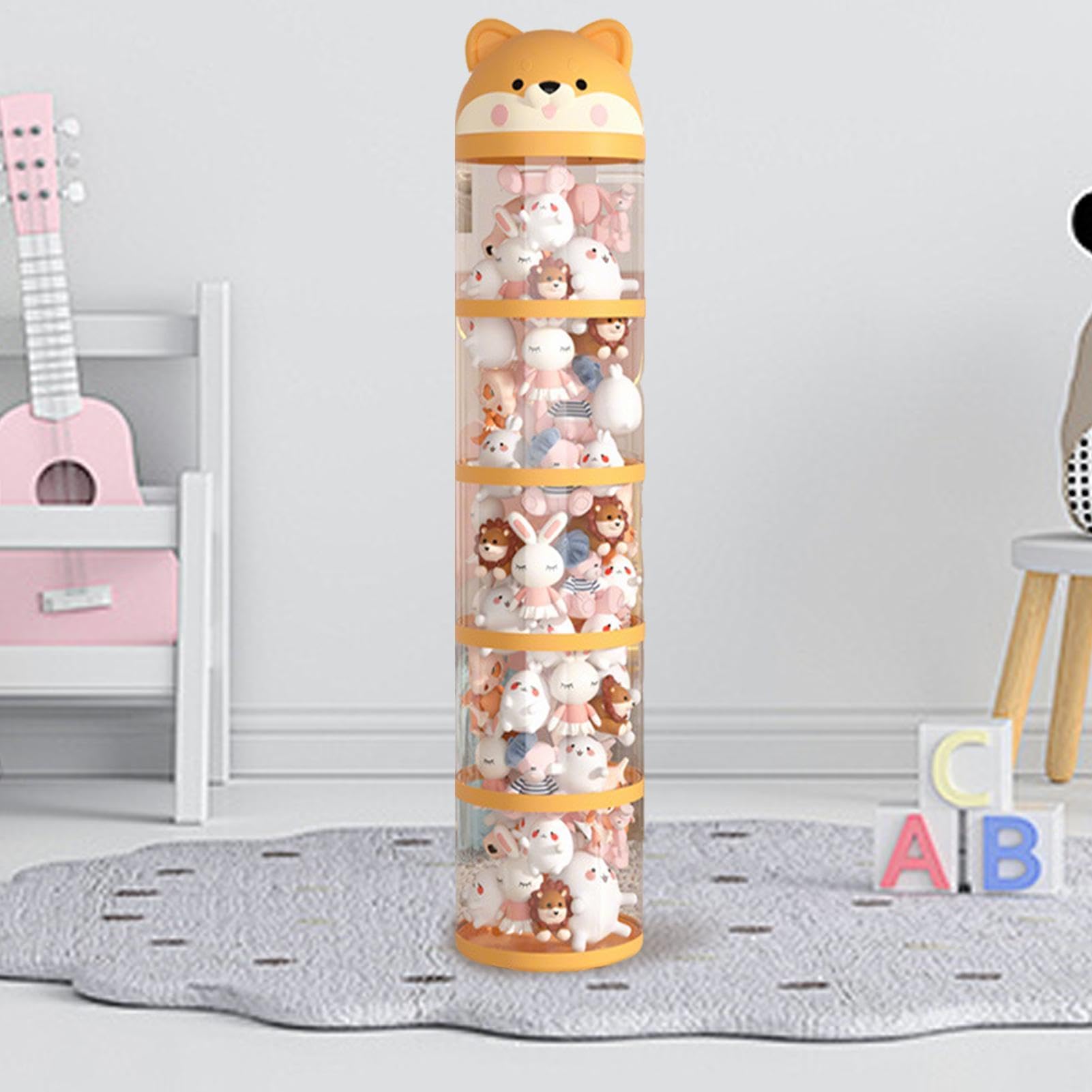 Grand tube de rangement pour en peluche transparent à roulettes, tour de rangement pour chambre d'enfant, chambre d'enfant