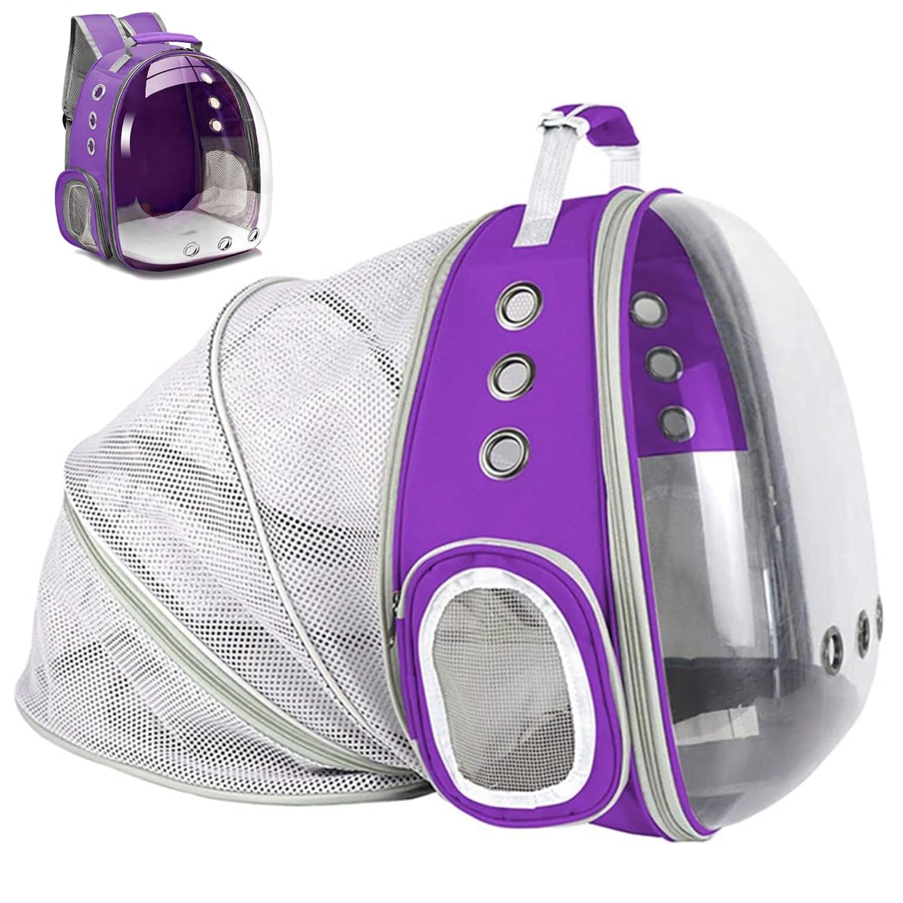 ZHUIYIWIN Cat Carrier Backpack, Expandable Cat Carrier Backpack, Ventilated Cat Bubble Backpack for Pet, Pet Carrier for Travel Hiking Walking Camping (Purple, Rear Extension)