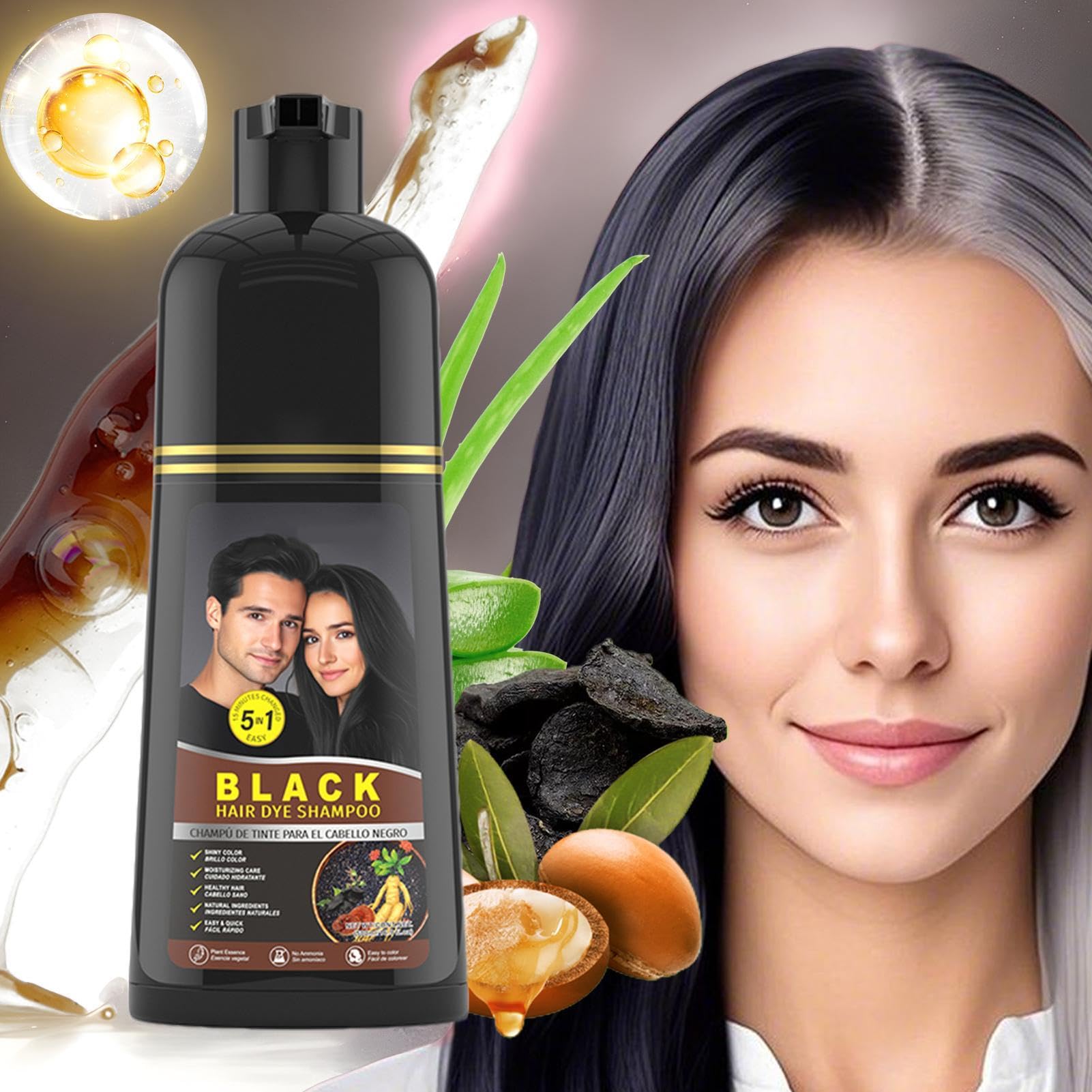 Shampoo Colorante Formula Idratante, Copertura Anti-Grigio, Profumato, | Colorante Naturale Per Capelli Grigi per Uomo, Salone, Casa, Cura Giornaliera dei Capelli