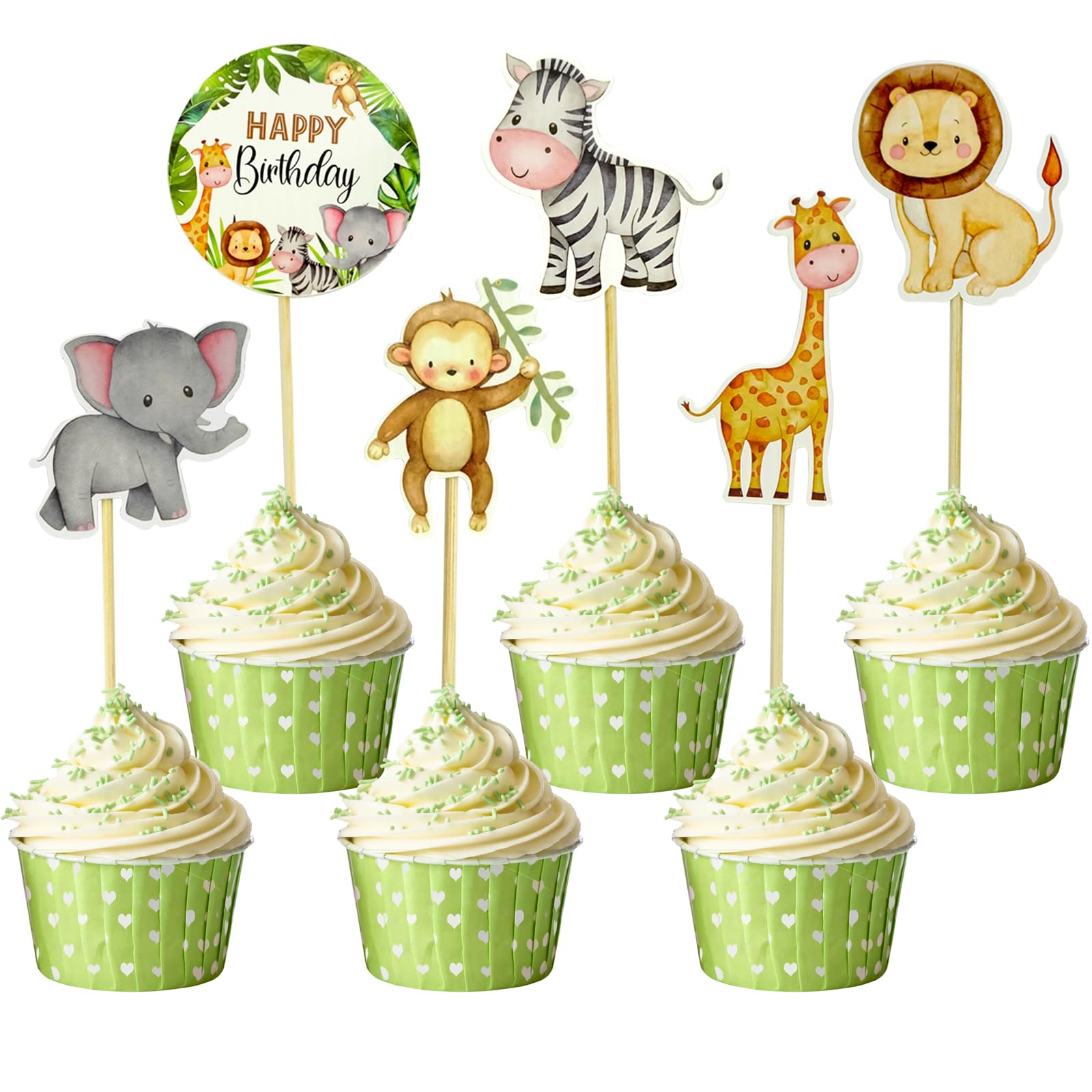 Animale Torta Toppers 28 Pezzi Giungla Tema Torta Toppers Compleanno Cupcake Toppers Giungla Tema Dessert Decorazioni Jungle Animal Cake Decorazioni per Bambini