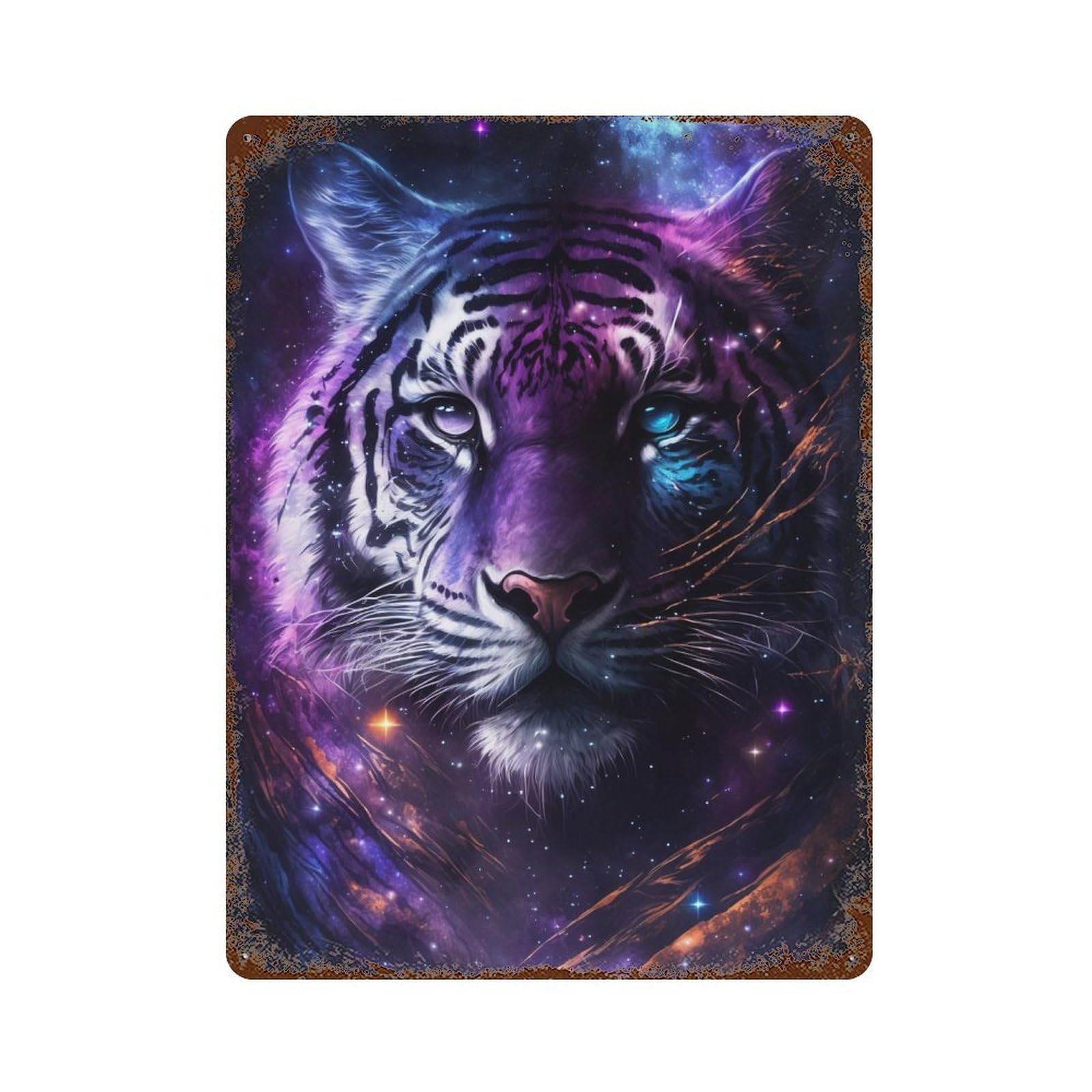 Cosmic Tiger Portrait-21 Aged Metal Wall Plaque 15.7"x11.8", for Shed, Workshop And Garage Wall Decor, Old School Wall Decor