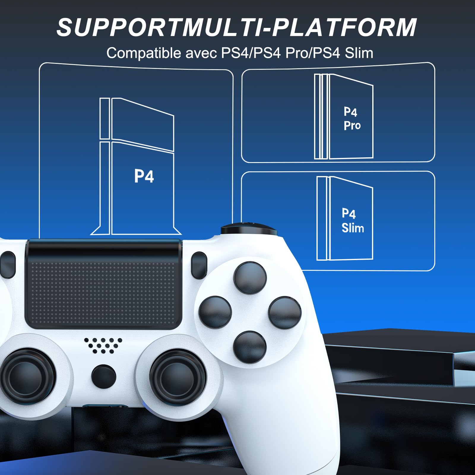 YCCTEAM Manette Sans Fil Compatible P-4 SAlim Pro PC, Manette P-4 avec Pavé Tactile Double Vibration Contrôle Mouvement Fonction Audio (Blanc)