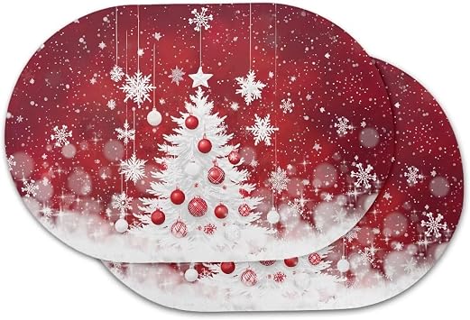 Christmas Tree Placemats Xmas Farmhouse Rustic Place Mats Indoor Holiday Home Gathering Dinner Party Table Decor for Kitchen Decoration Set of 4 Kitchen Table Mats