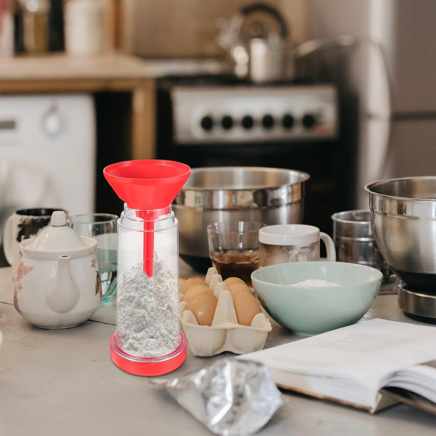 Manual Flour Sifter Fine Mesh Kitchen Baking Tool Plastic Handheld Rotating Powdered Sieve for Home Use