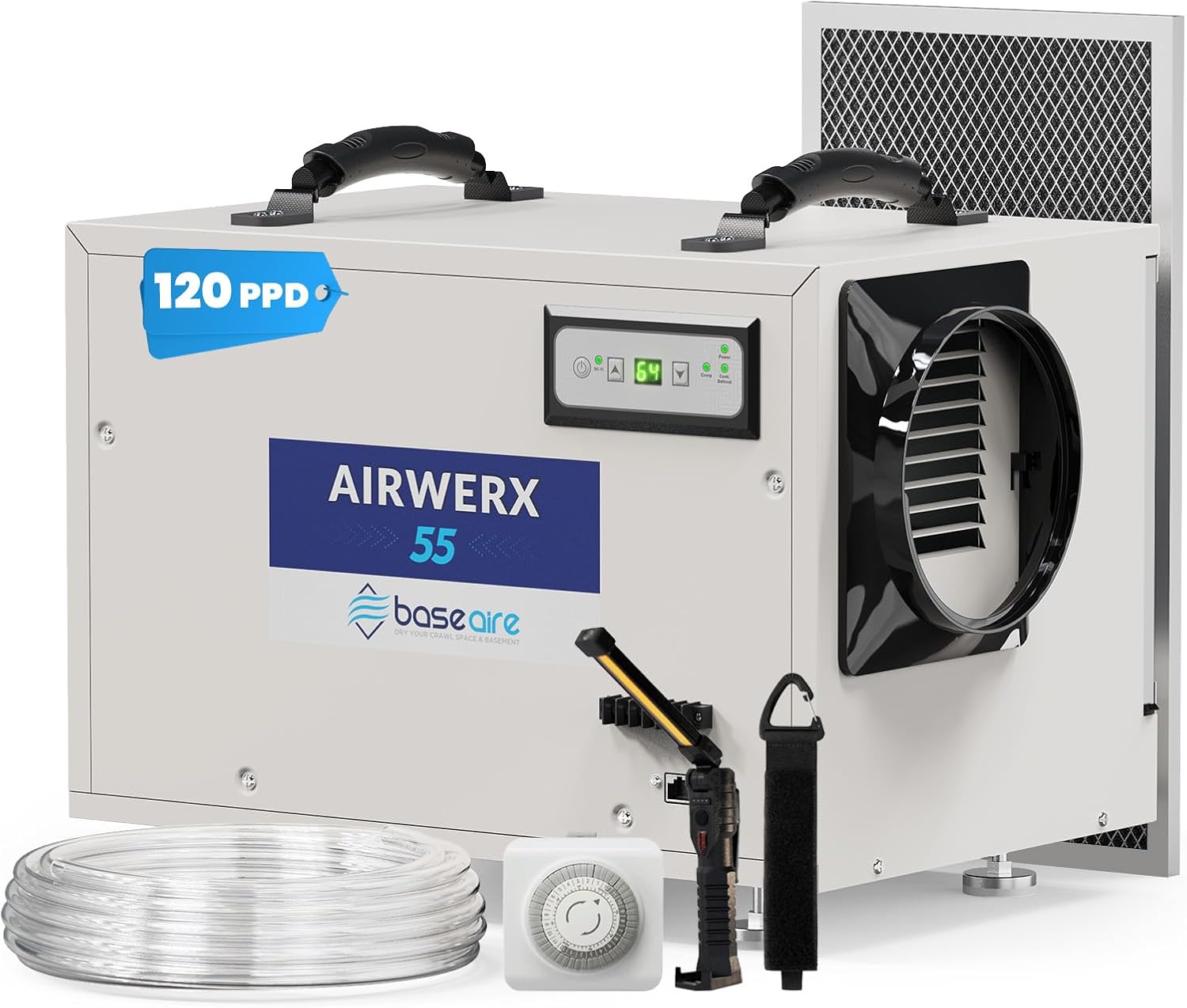 AirWerx 55beige Crawlspace Dehumidifiers and Dehumidifier Accessory Package, 24-Hour Programmable Plug-in Christmas Light Timer, Work Night Lamp Light Slim Design, Extension Cord Organizer (Versatile