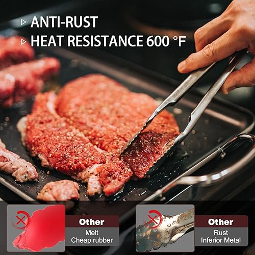 Miniatura 10 de Pinzas para cocinar, pinzas de cocina de 7, 9 y 12 pulgadas con punta de silicona, resistentes al calor de 600 grados, pinzas de bloqueo de metal