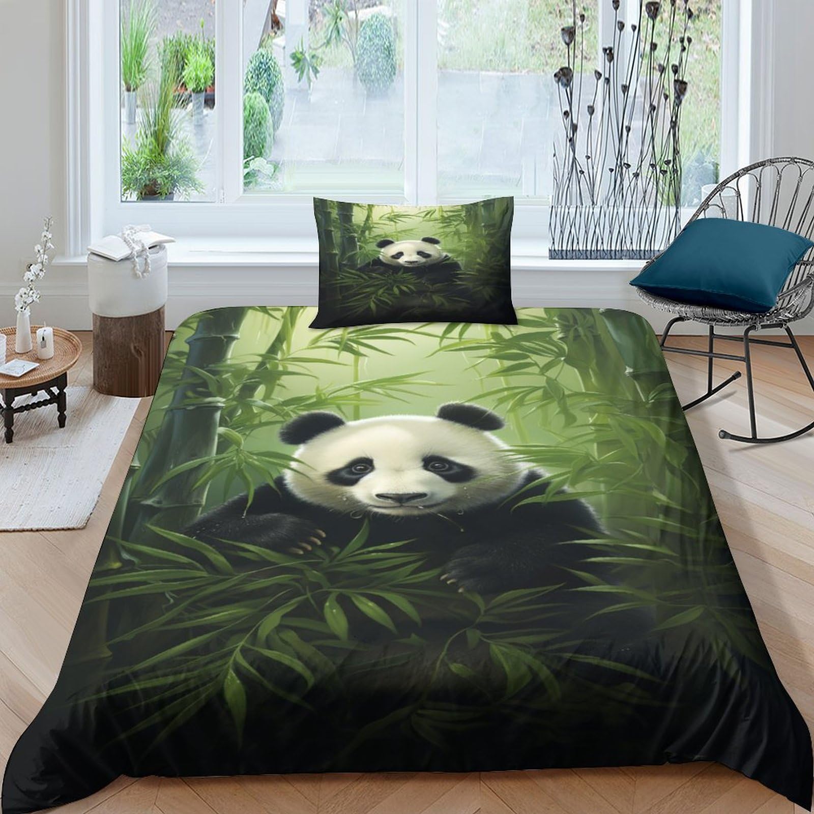 Housse de couette panda mignon parure de lit 3 pièces microfibre 135x200 cm