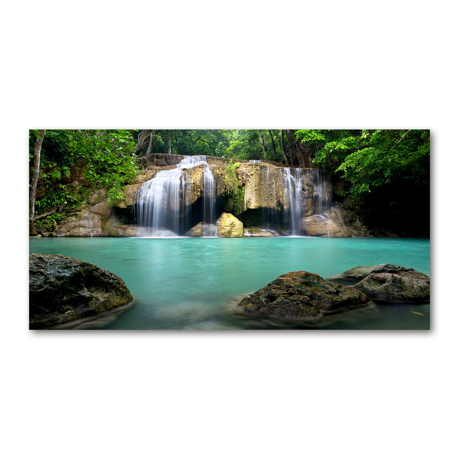 Image sur verre 120x60 cascade | Tableau photo décoratif panoramique vert pour cuisine