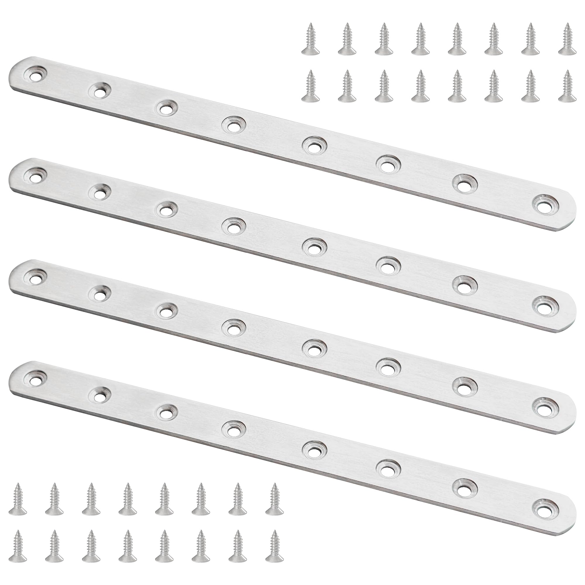 4 PCS Stainless Steel Flat Fixing Mending Brackets with Screws Flat Repair Plates for Furniture, Wood, and Shelves (242mm)