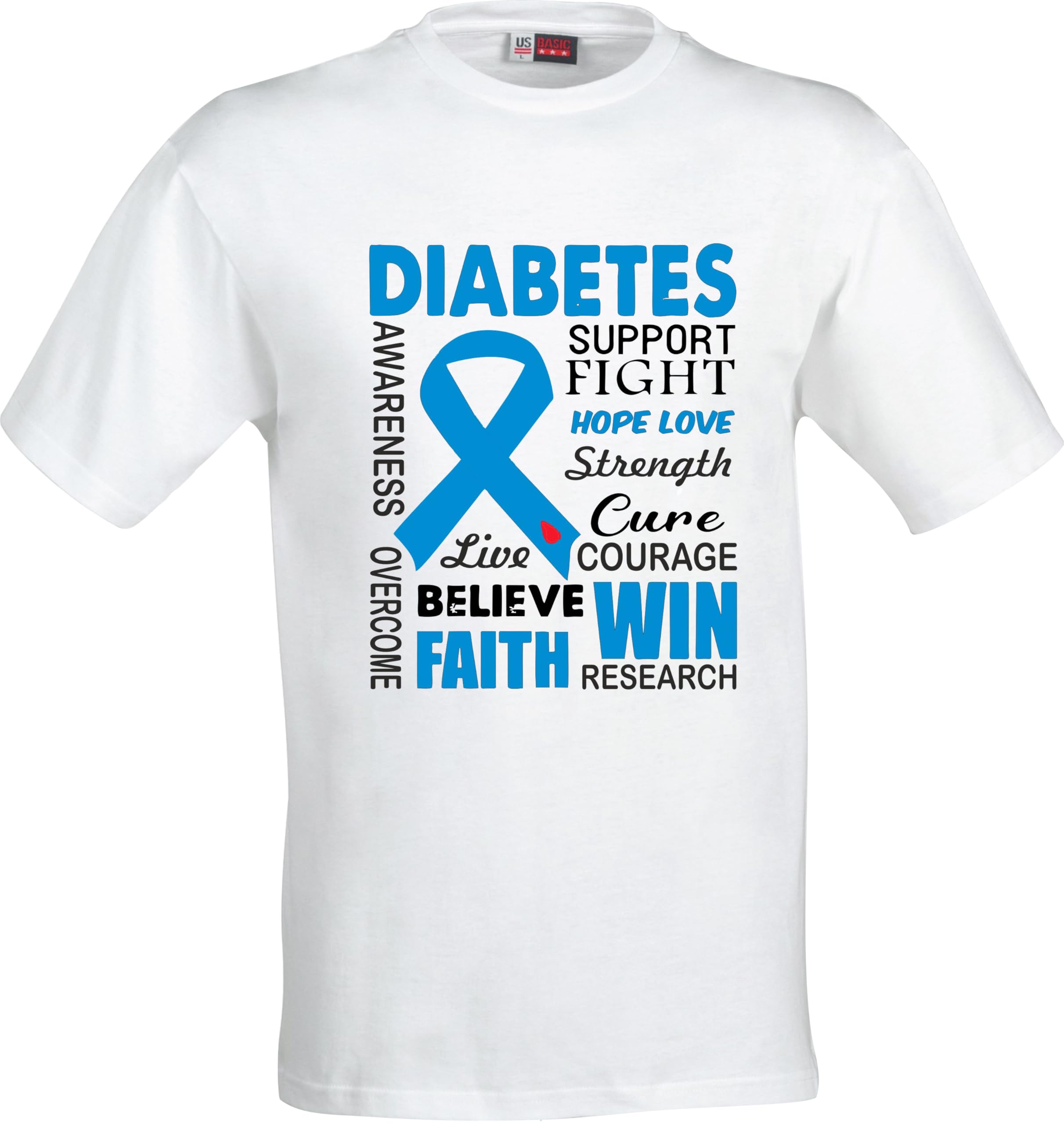 Magic Moments Unisex White Adult Dtf T- Shirt Diabetes Awareness (Uk, Alpha, L, Regular, Regular, )