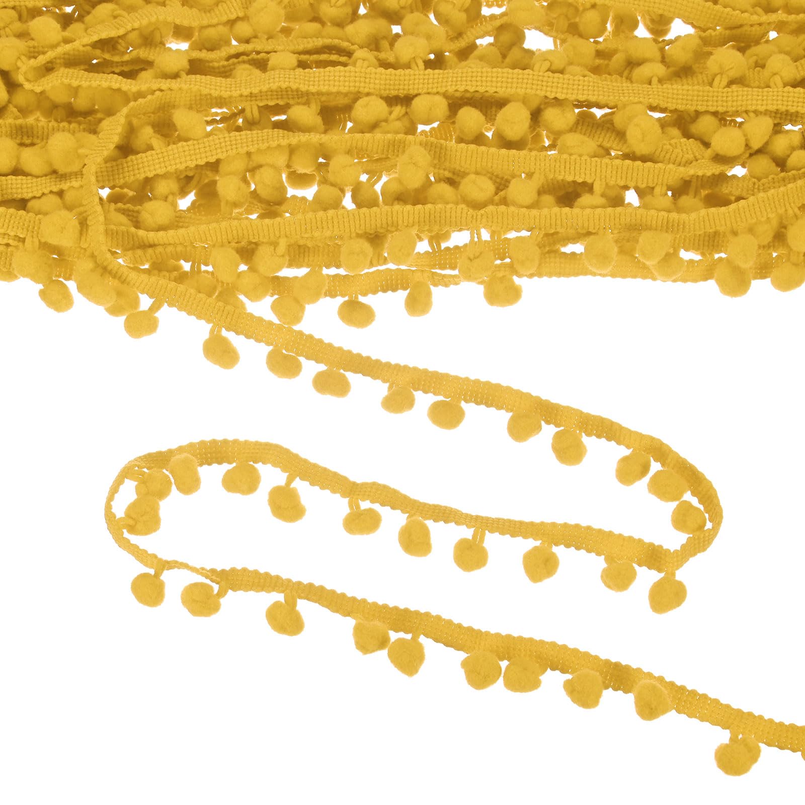 M METERXITY Pom Pom Ball Fringe Trim, 10 Yards 8mm Ball Fringe Trim Ribbon Sewing Accessory for Home Decoration/DIY Crafts/Curtain/Pillow [Dark Yellow]