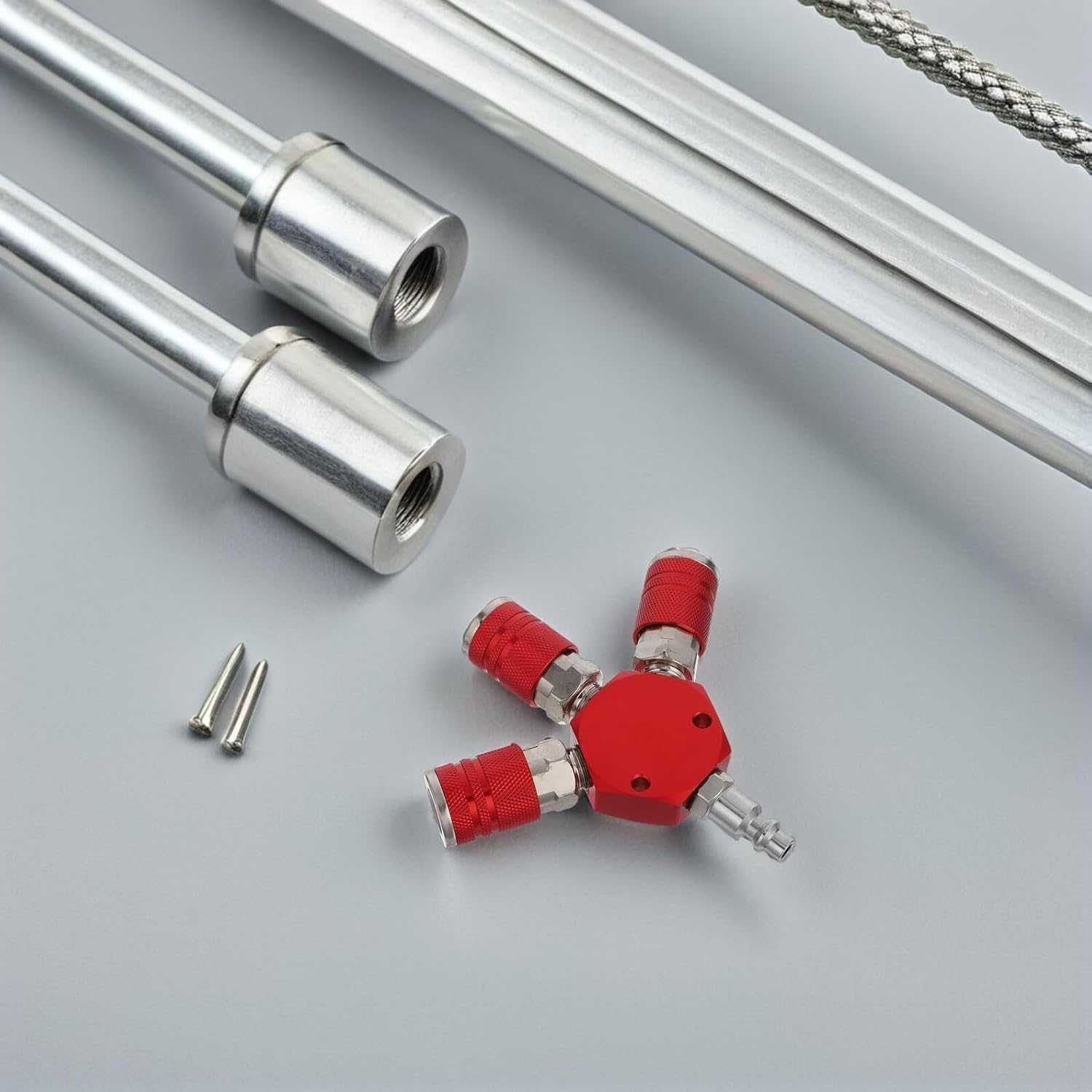 Ciieeo 1/4 Npt Red Aluminum 3-way Air Hose Splitter Quick Connect Coupler Industrial Pneumatic Manifold Fitting for Air Compressor and Hydraulic Pipe Systems