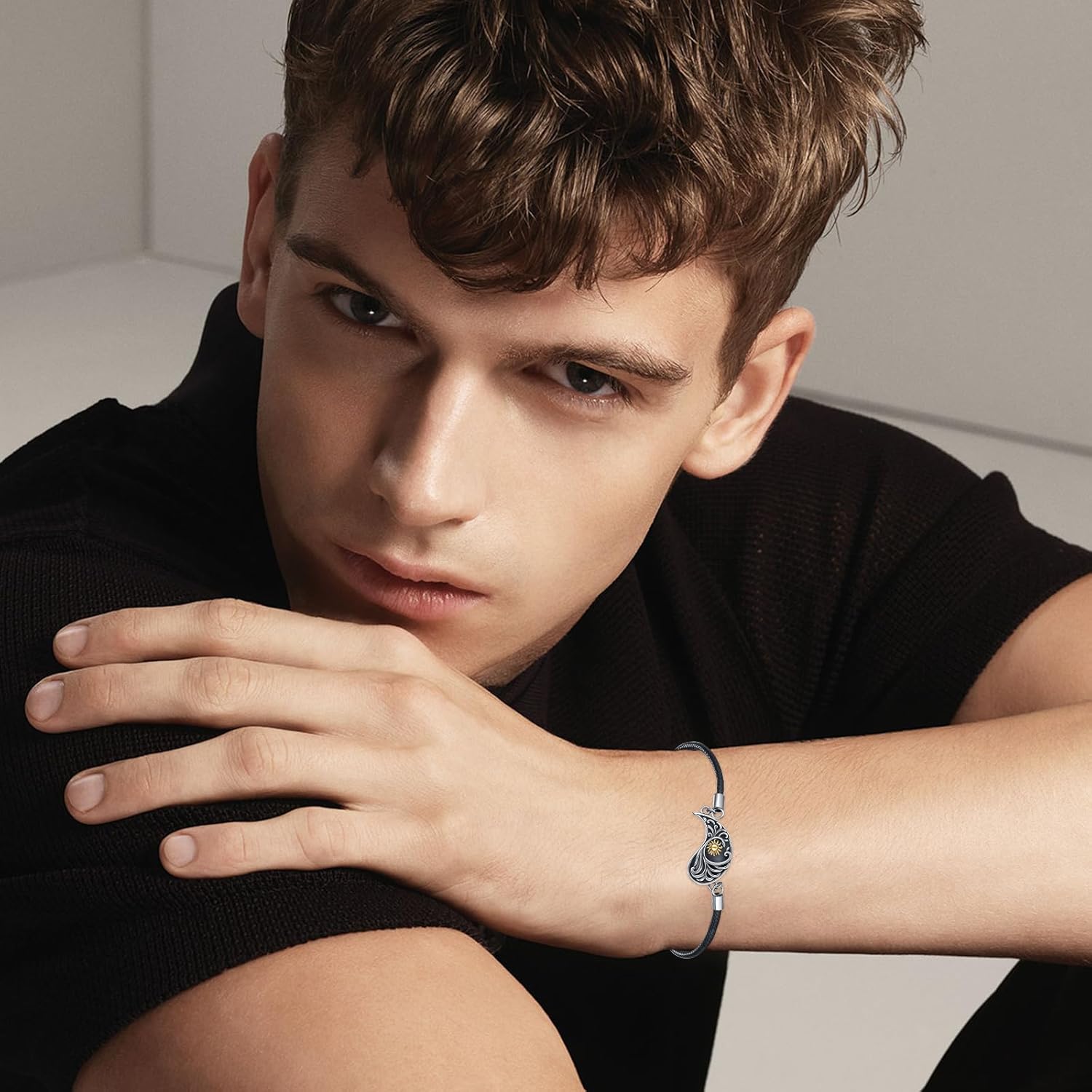 Yin Yang Bracelet 925 Sterling Silver Couple Friendship Bracelets Tree of Life/Sun Moon/Mountain/Lotus Abalone Jewelry for Women Men Couples, Leather Cord 7+2 in - Image 3