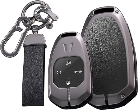 for Trumpchi Leather Metal Car Key Fob Cover Case Fit for Trumpchi Legend GAC Motor GS3 2025 GS4 GS8 2026 Empow J11 J12 Keychain Key Holder Accessories 4 Button A Black
