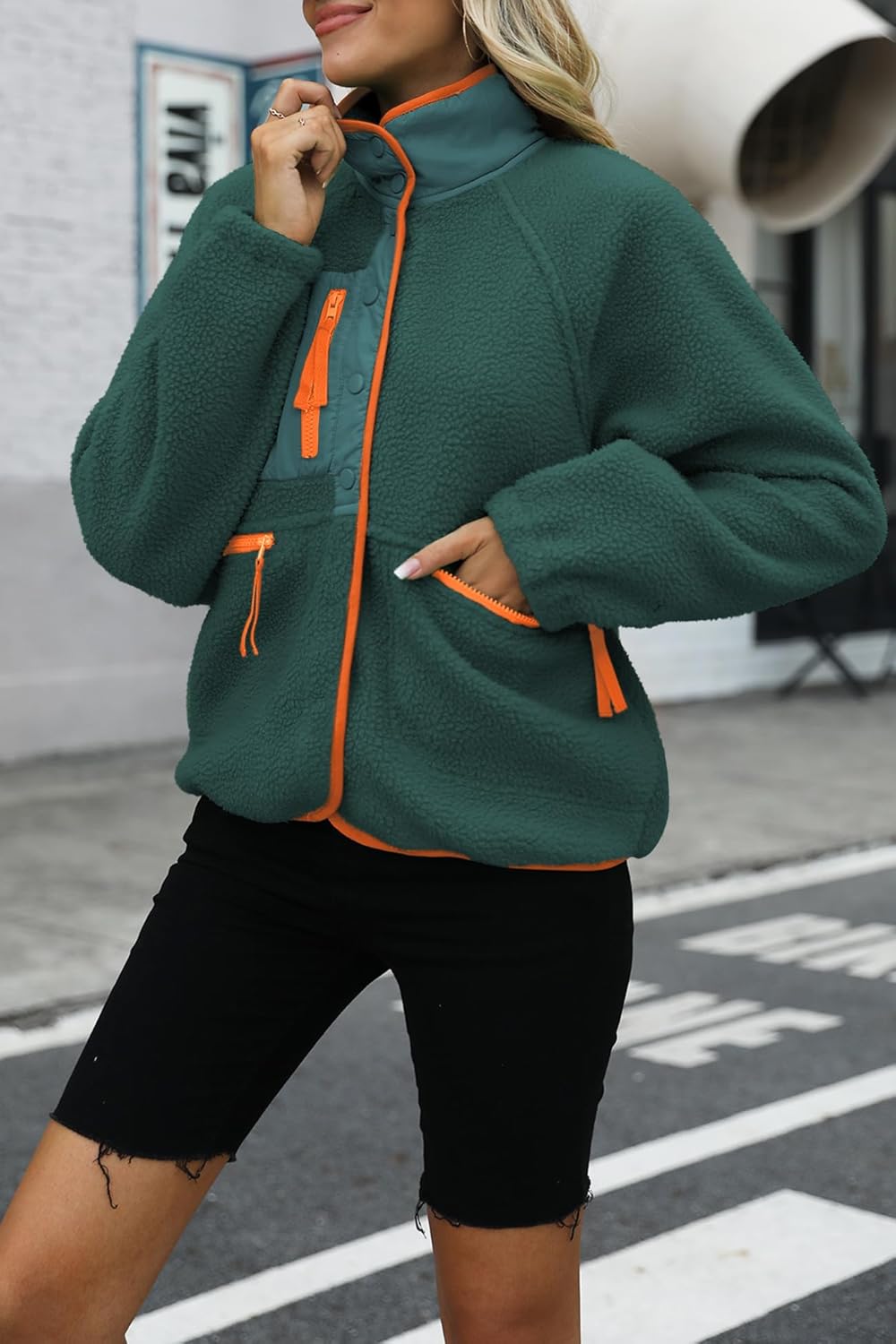 Nirovien Womens Fuzzy Fleece Jacket Button Down Sherpa Coats Casual Winter Warm Outwear with Pockets